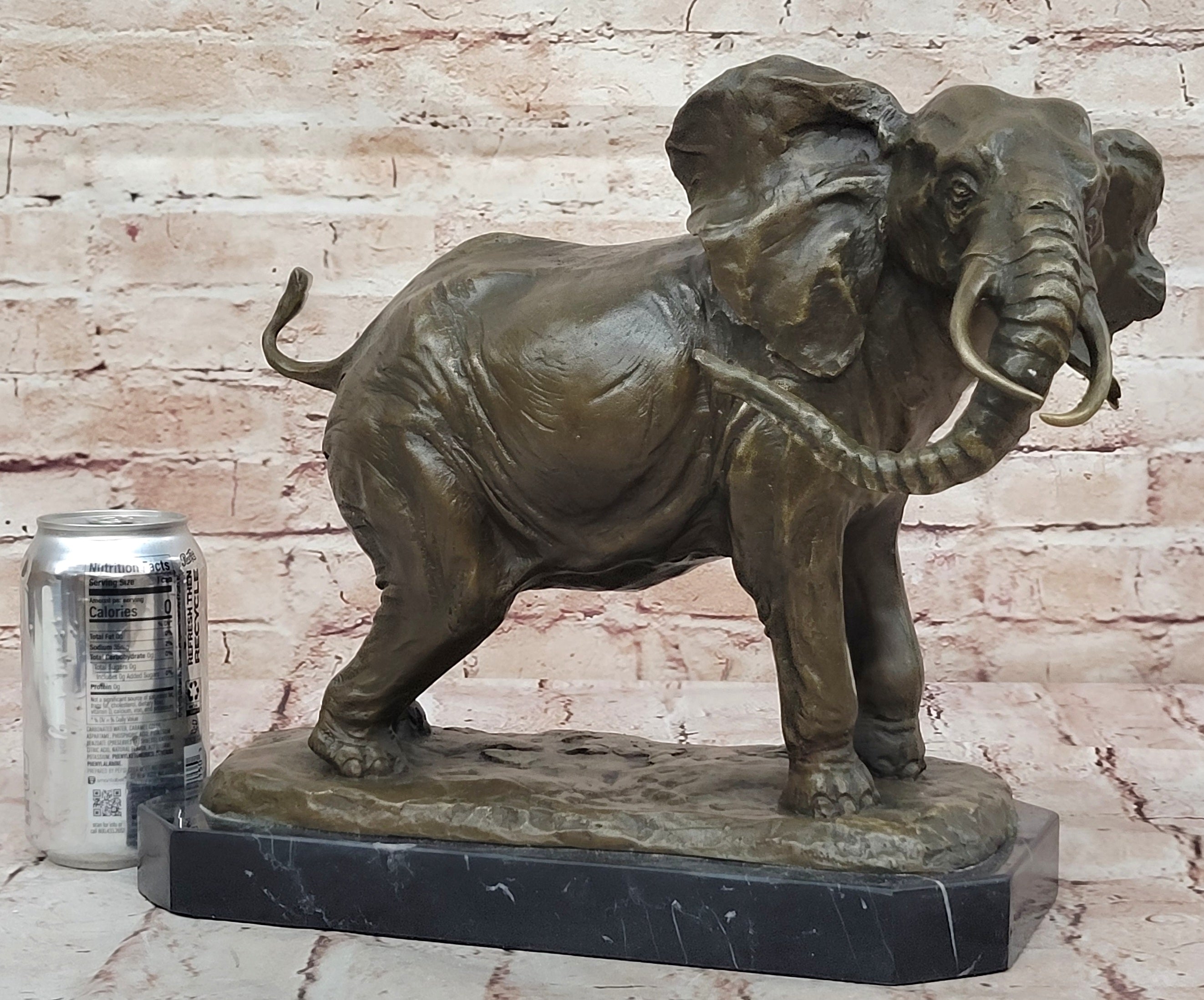 Art Deco Signed Barye African Lucky Elephant Wildlife Bronze Sculpture Figurine