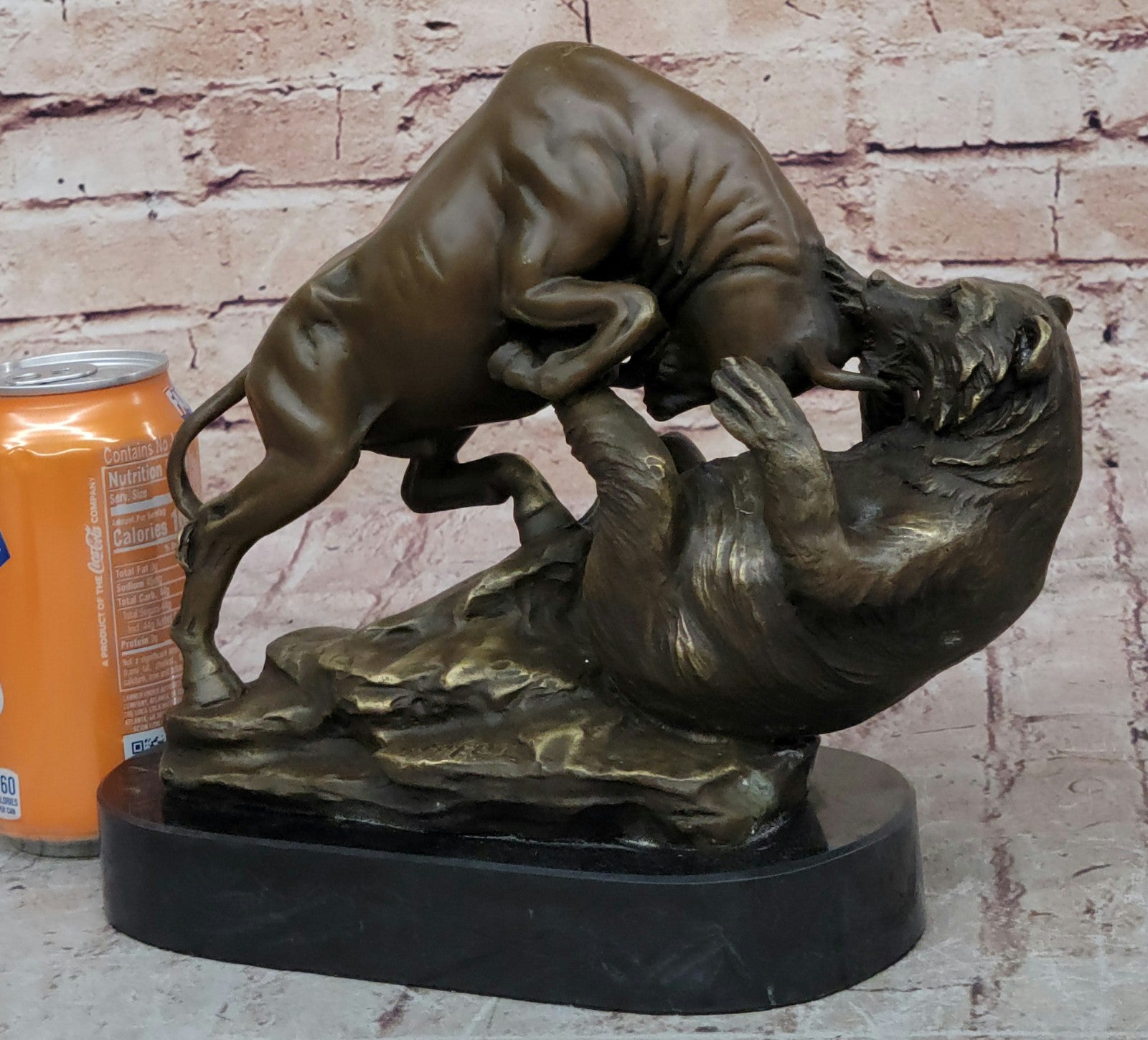 Handcrafted bronze sculpture SALE Bas Marble Bear Vs Bull Market Stock Cast Hot