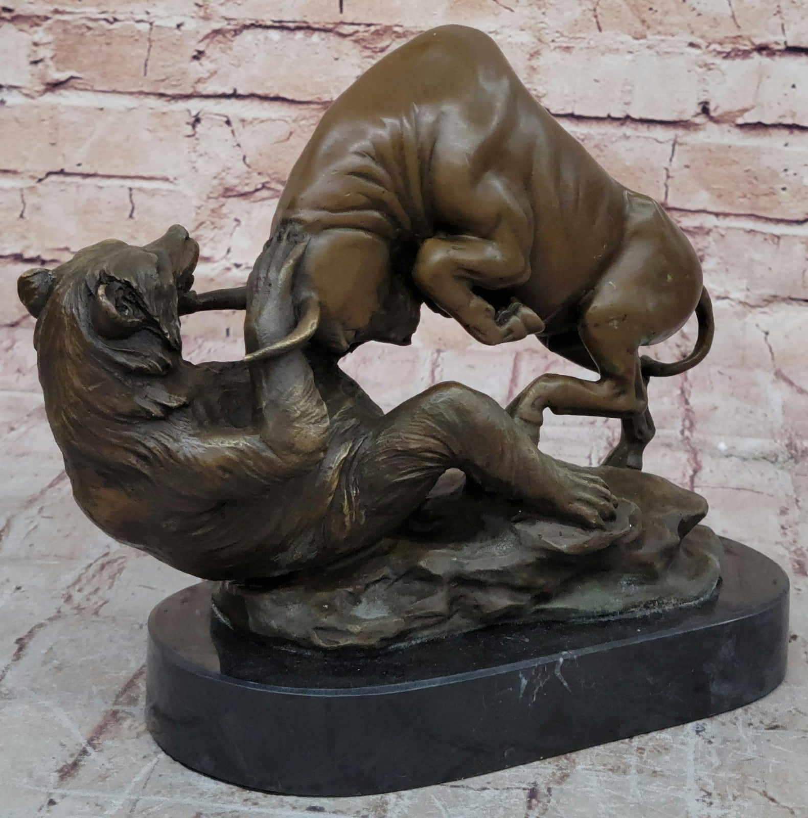 Handcrafted bronze sculpture SALE Bas Marble Bear Vs Bull Market Stock Cast Hot