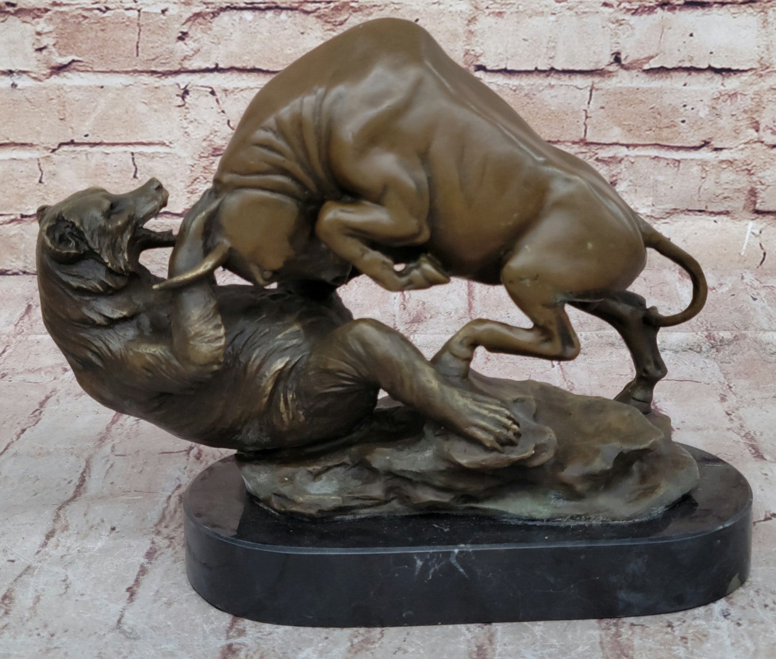 Handcrafted bronze sculpture SALE Bas Marble Bear Vs Bull Market Stock Cast Hot