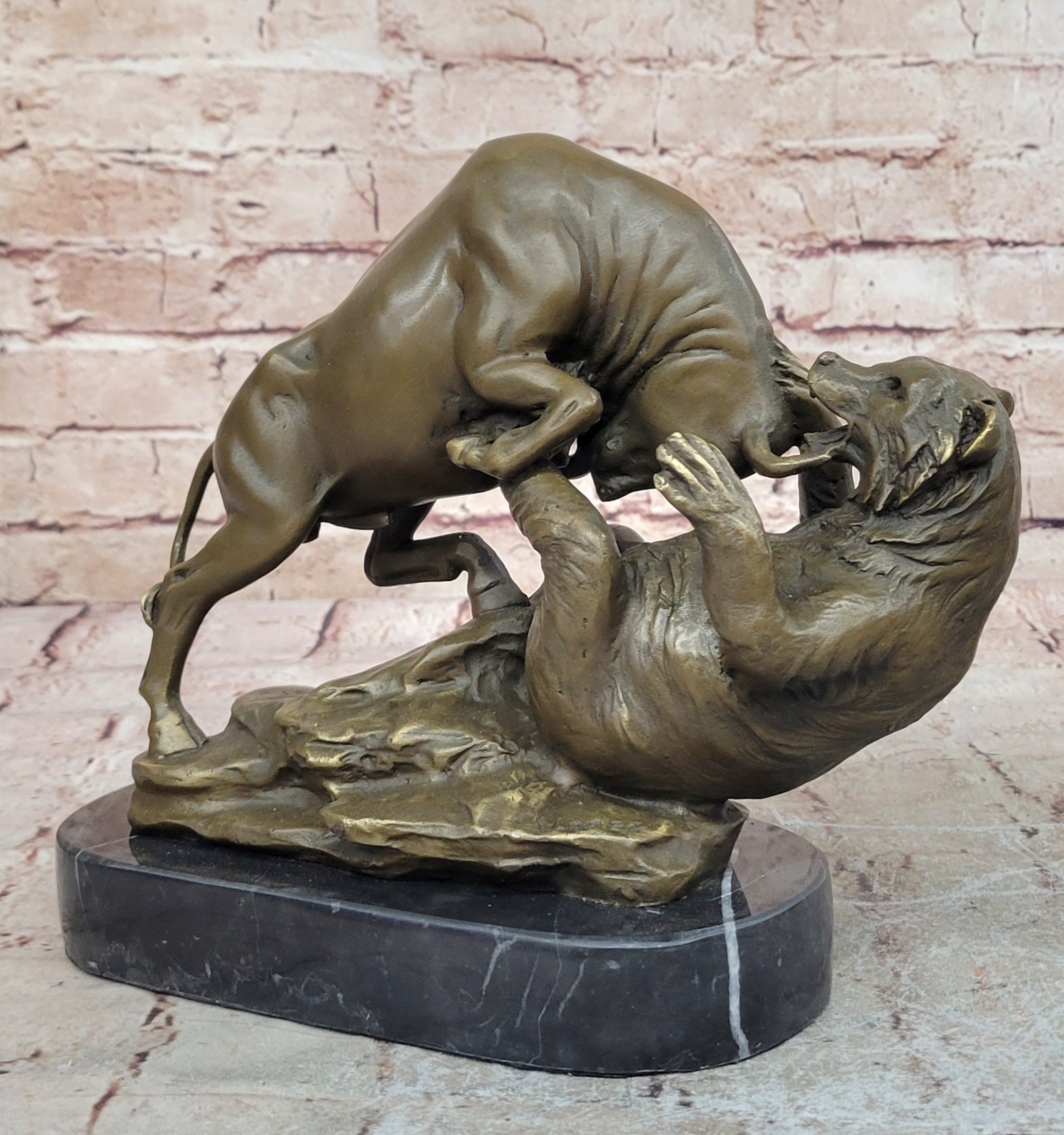 Handcrafted bronze sculpture SALE Bas Marble Bear Vs Bull Market Stock Cast Hot