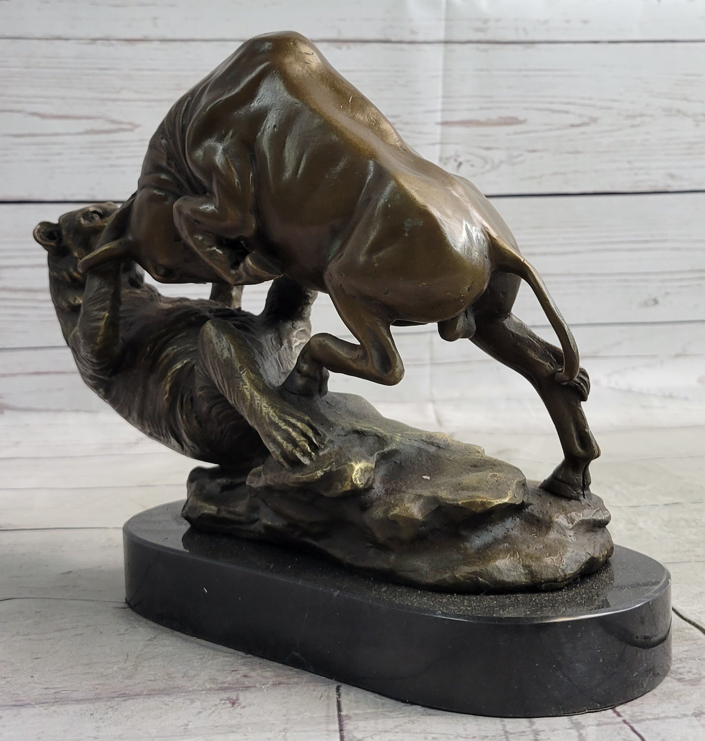 Handcrafted bronze sculpture SALE Bas Marble Bear Vs Bull Market Stock Cast Hot