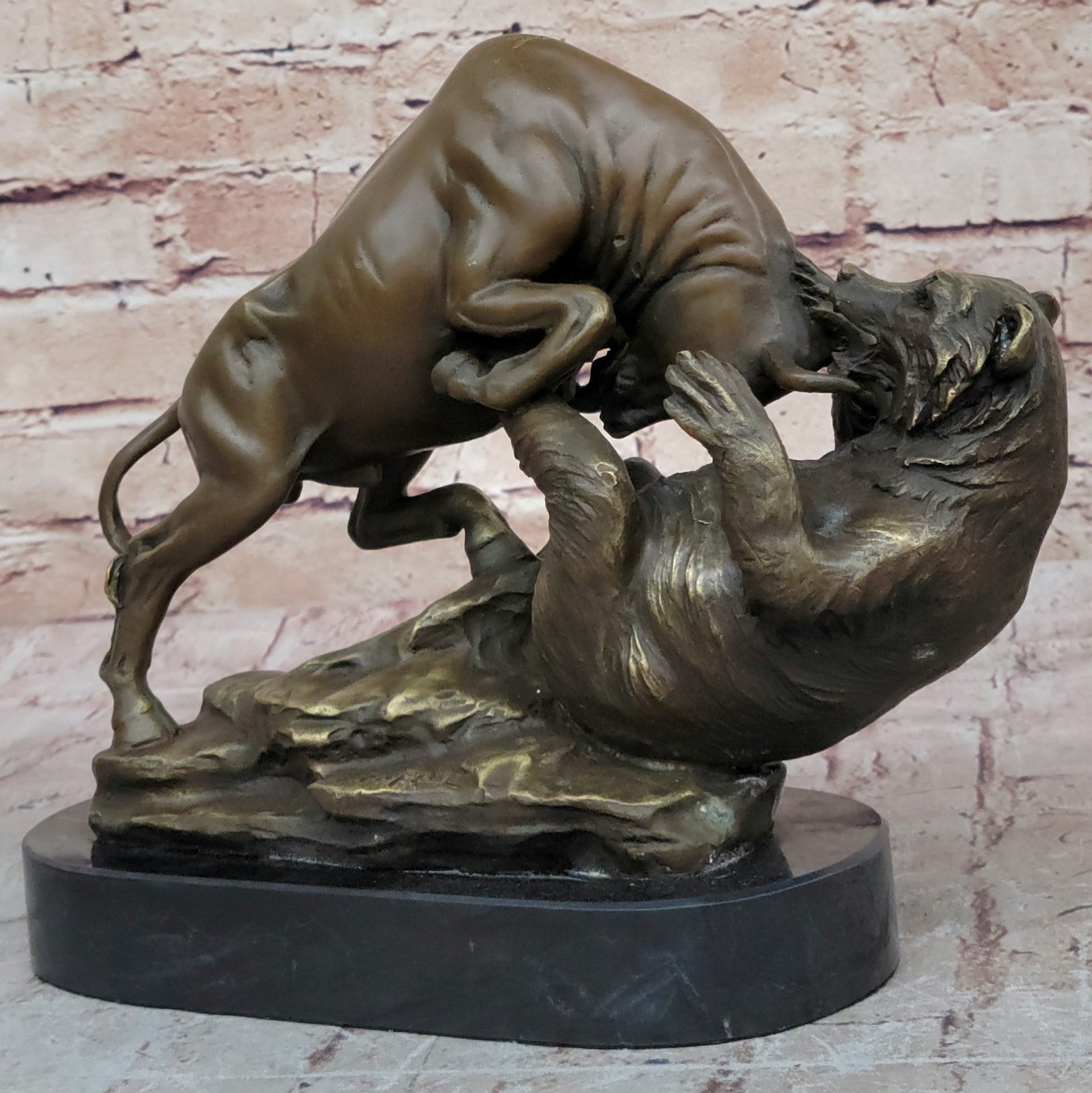 Handcrafted bronze sculpture SALE Bas Marble Bear Vs Bull Market Stock Cast Hot