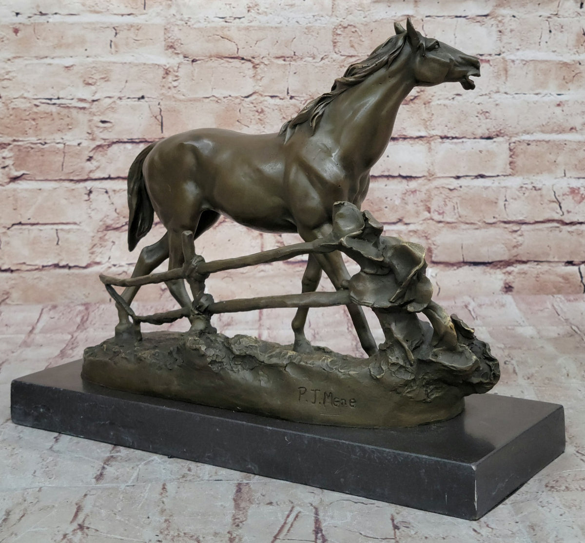 Handmade bronze sculpture Signed P.J Mene Loving Horse Marble Base Figurine Sale