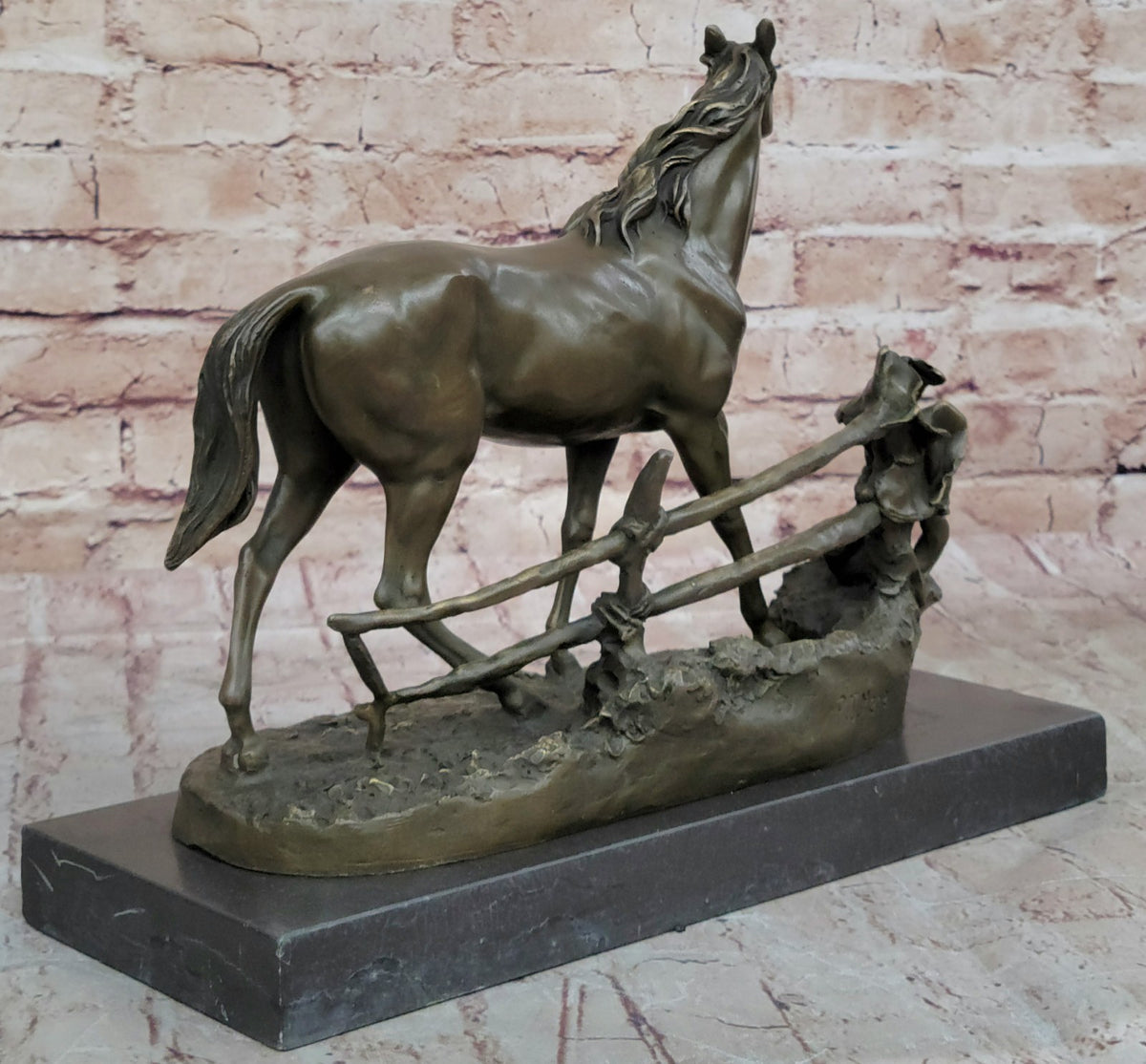 Handmade bronze sculpture Signed P.J Mene Loving Horse Marble Base Figurine Sale