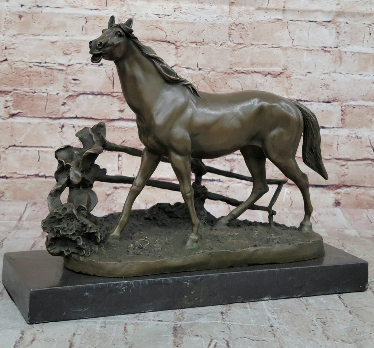 Handmade bronze sculpture Signed P.J Mene Loving Horse Marble Base Figurine Sale