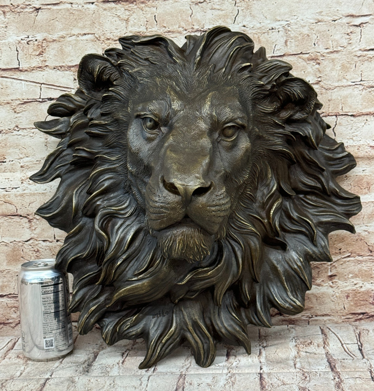 The huge Lion head flat bronze sculpture statue The art hanging wall H"18.1