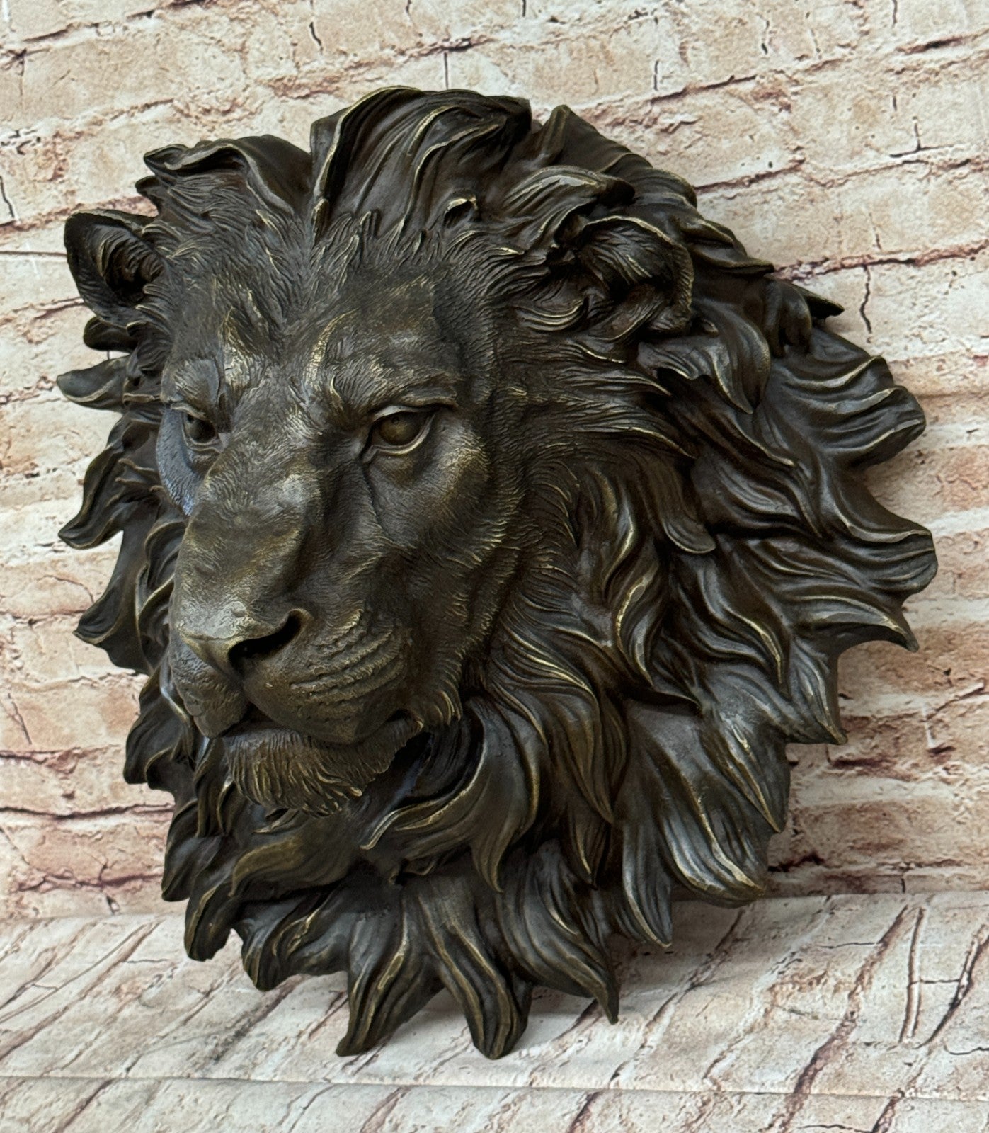 The huge Lion head flat bronze sculpture statue The art hanging wall H"18.1