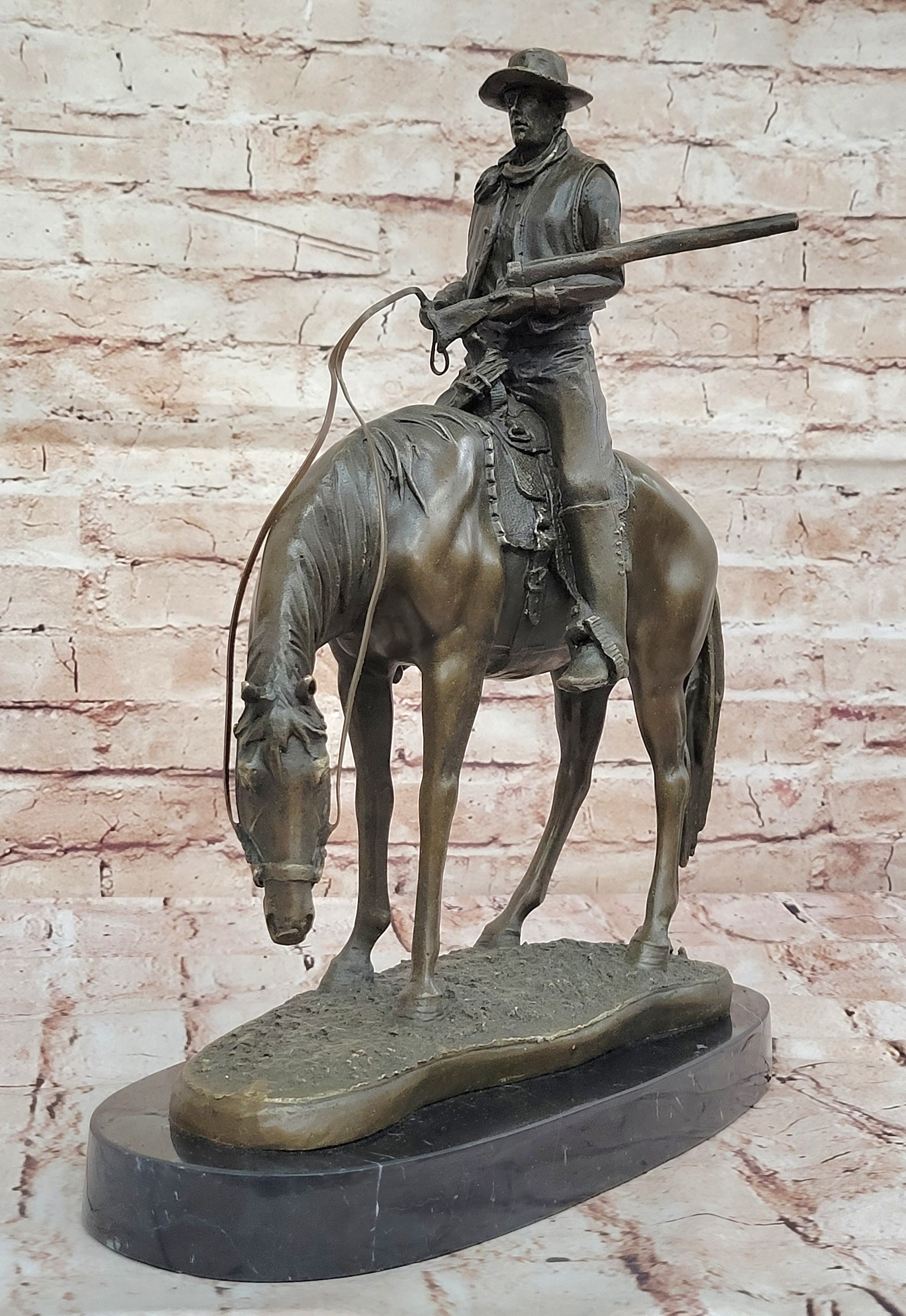 Handcrafted Museum Quality Classic Western Old West Cowboy Riding Horse Bronze S
