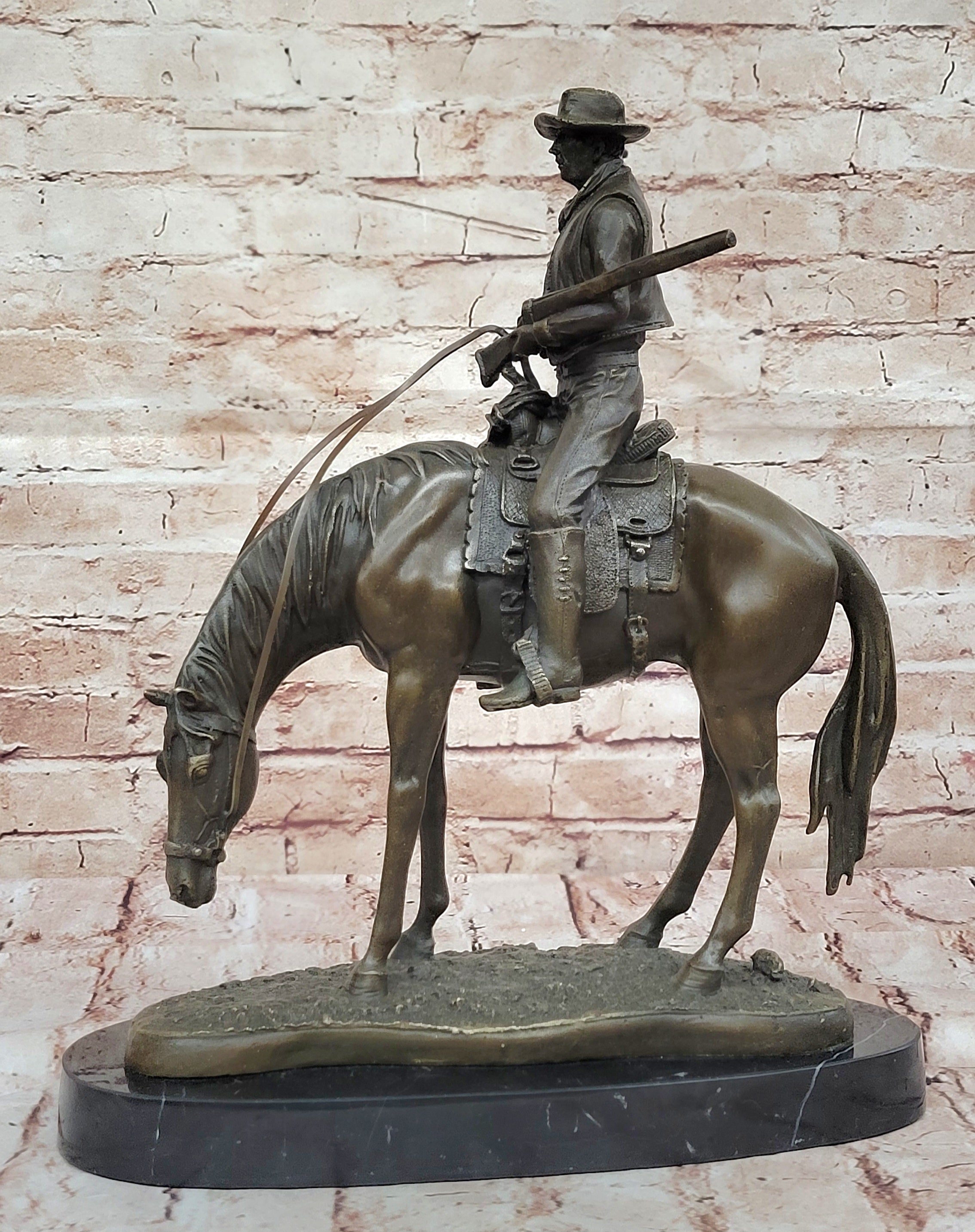 Handcrafted Museum Quality Classic Western Old West Cowboy Riding Horse Bronze S