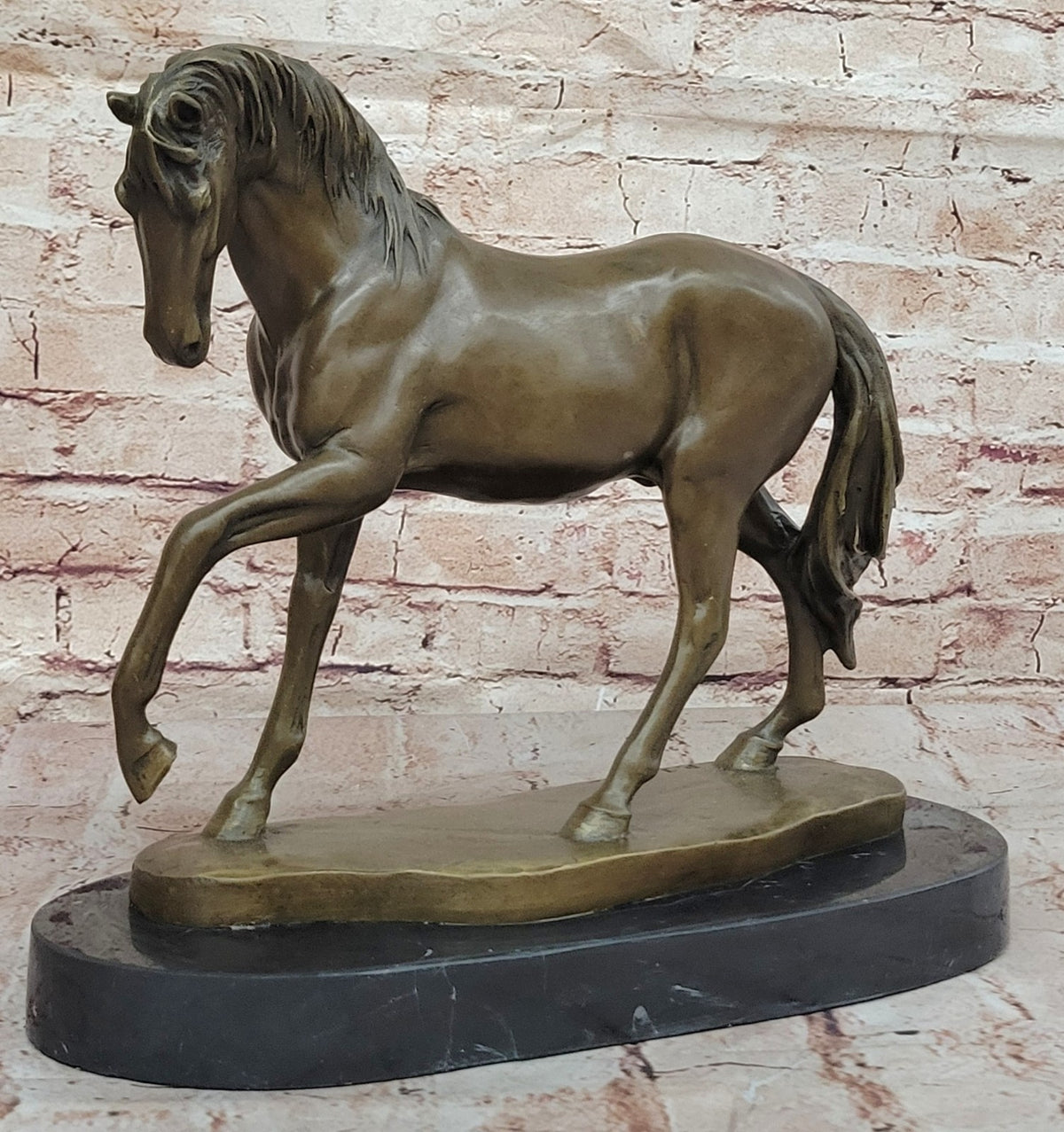 Western Bronze marble Art statue Race horse race Deco Sculpture Stallion Figure