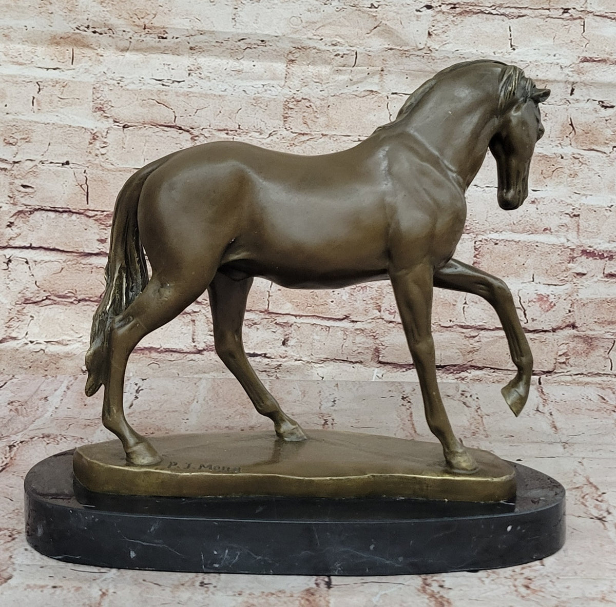 Western Bronze marble Art statue Race horse race Deco Sculpture Stallion Figure