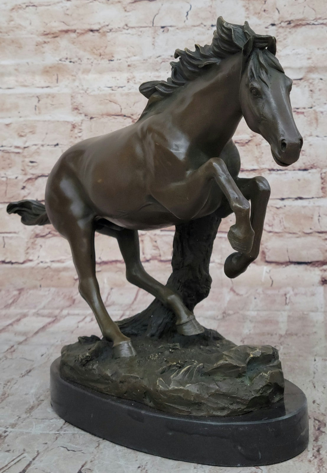 Natural Free Arabian Horse Barn Racing Race Sculpture Marble Base Figurine Statue