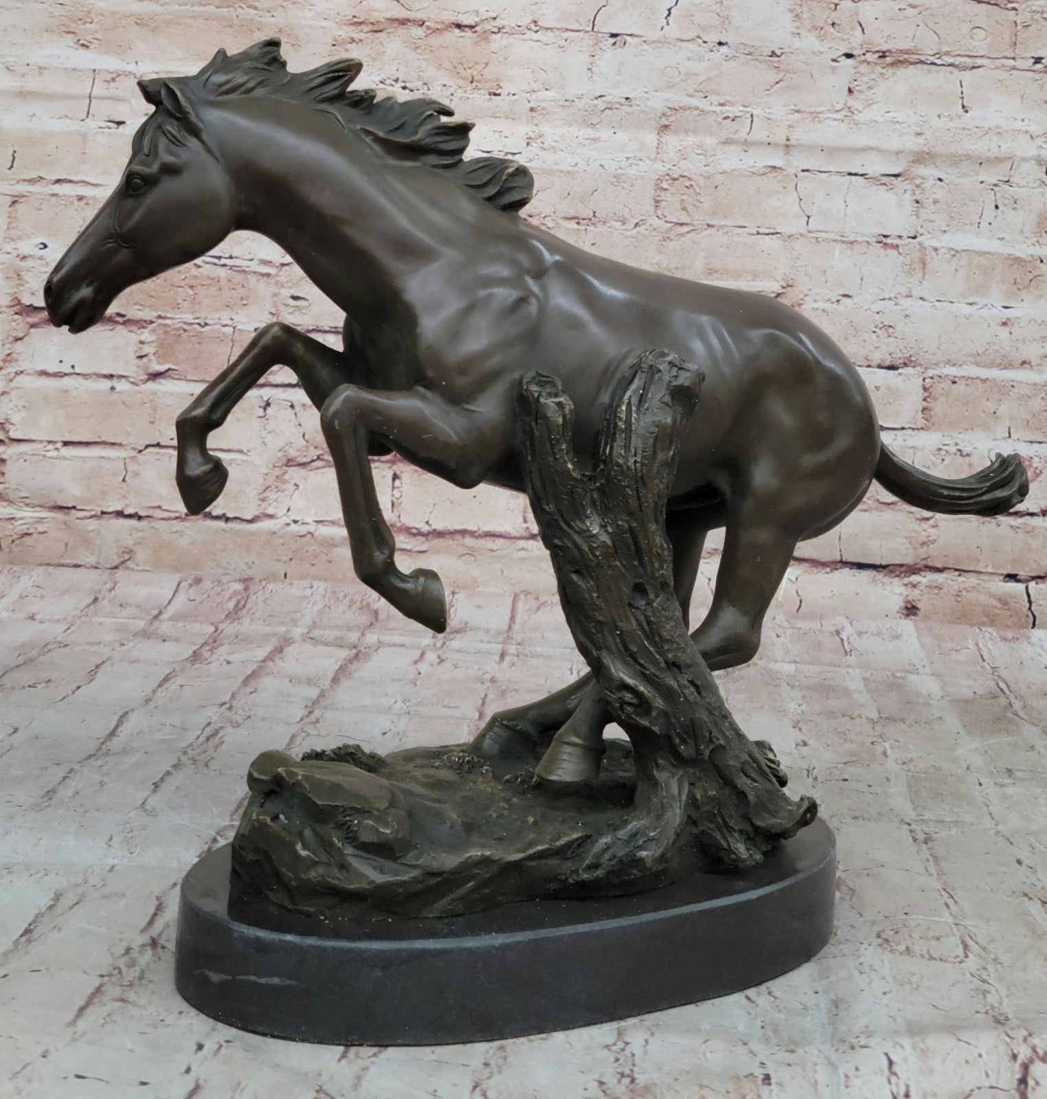 Natural Free Arabian Horse Barn Racing Race Sculpture Marble Base Figurine Statue