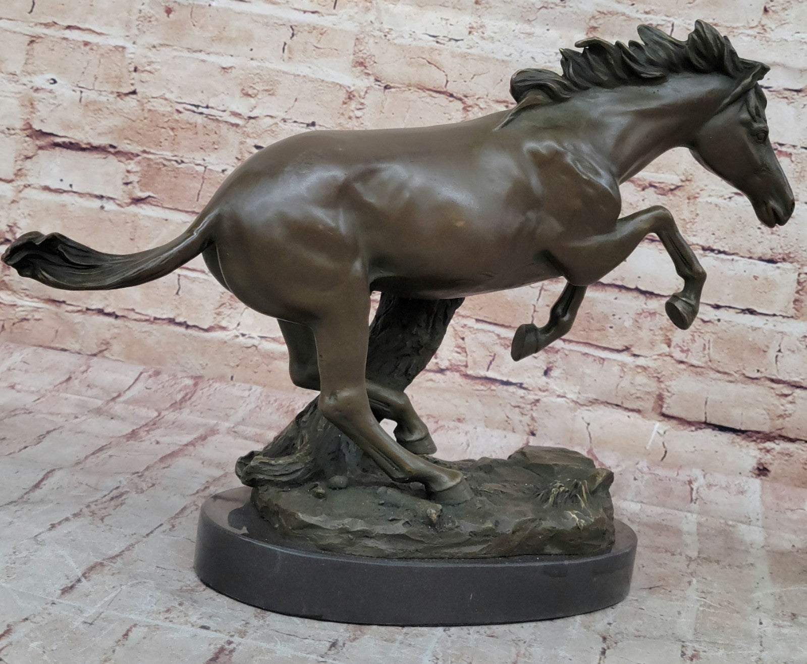Natural Free Arabian Horse Barn Racing Race Sculpture Marble Base Figurine Statue