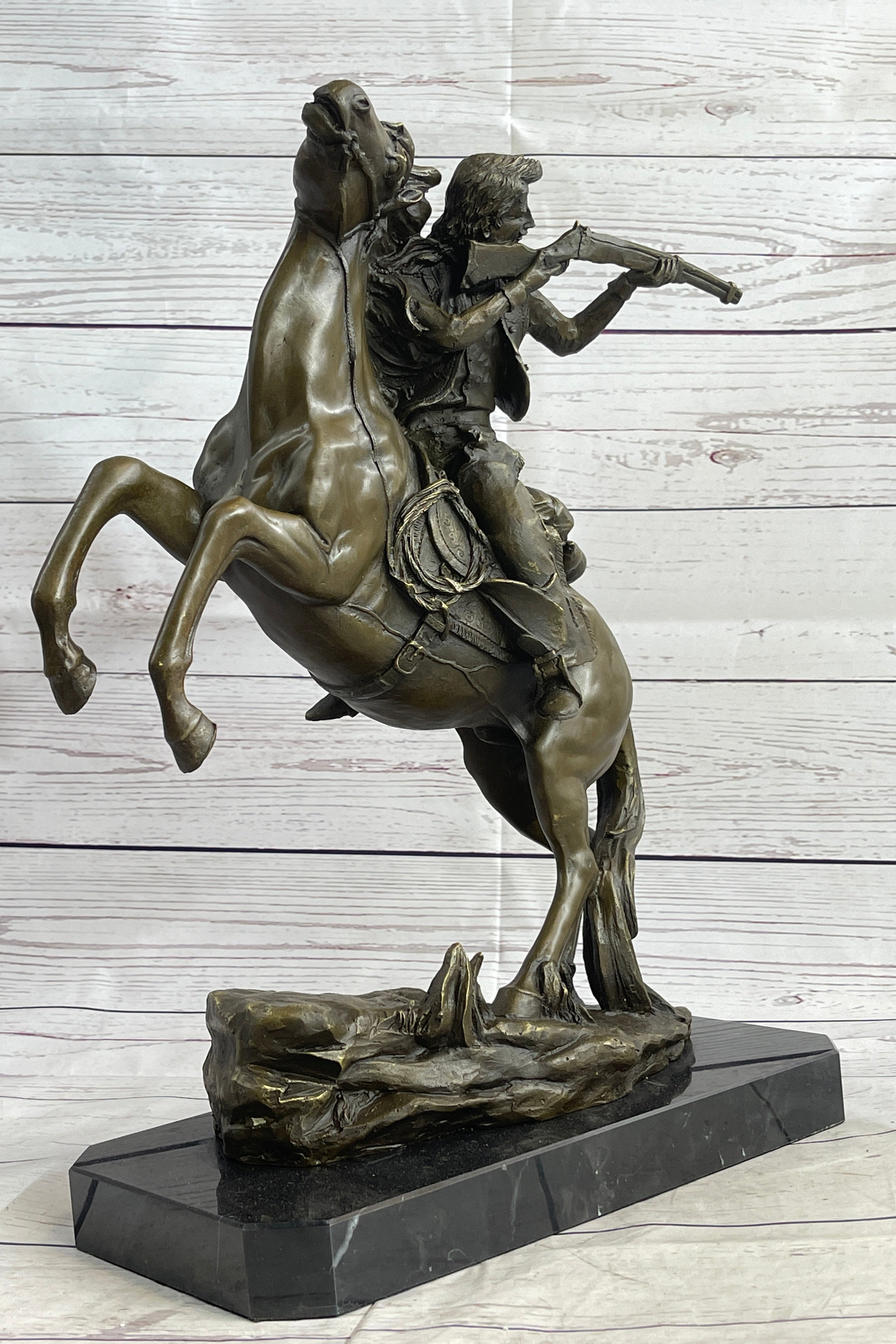Western Art Old West Cowboy with Gun a Remington Tribute Bronze Sculpture Figure