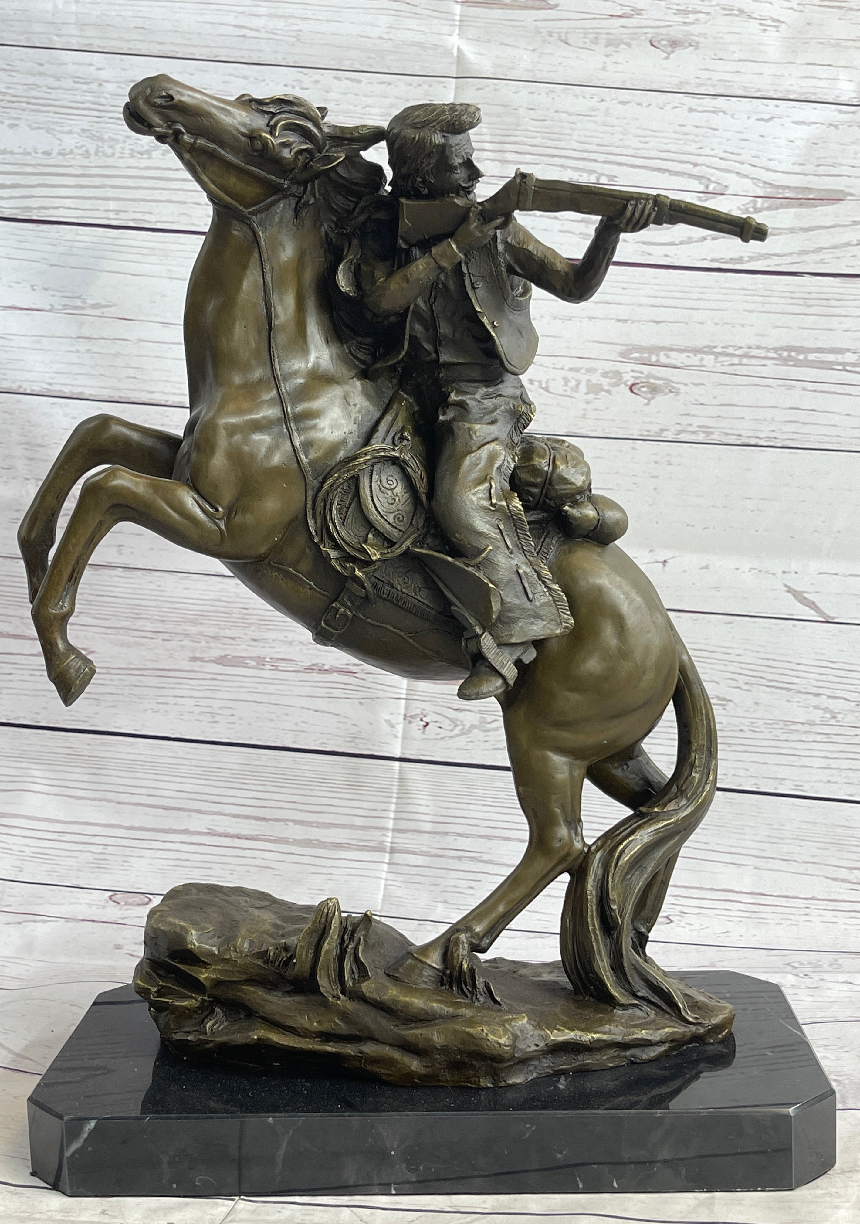 Western Art Old West Cowboy with Gun a Remington Tribute Bronze Sculpture Figure