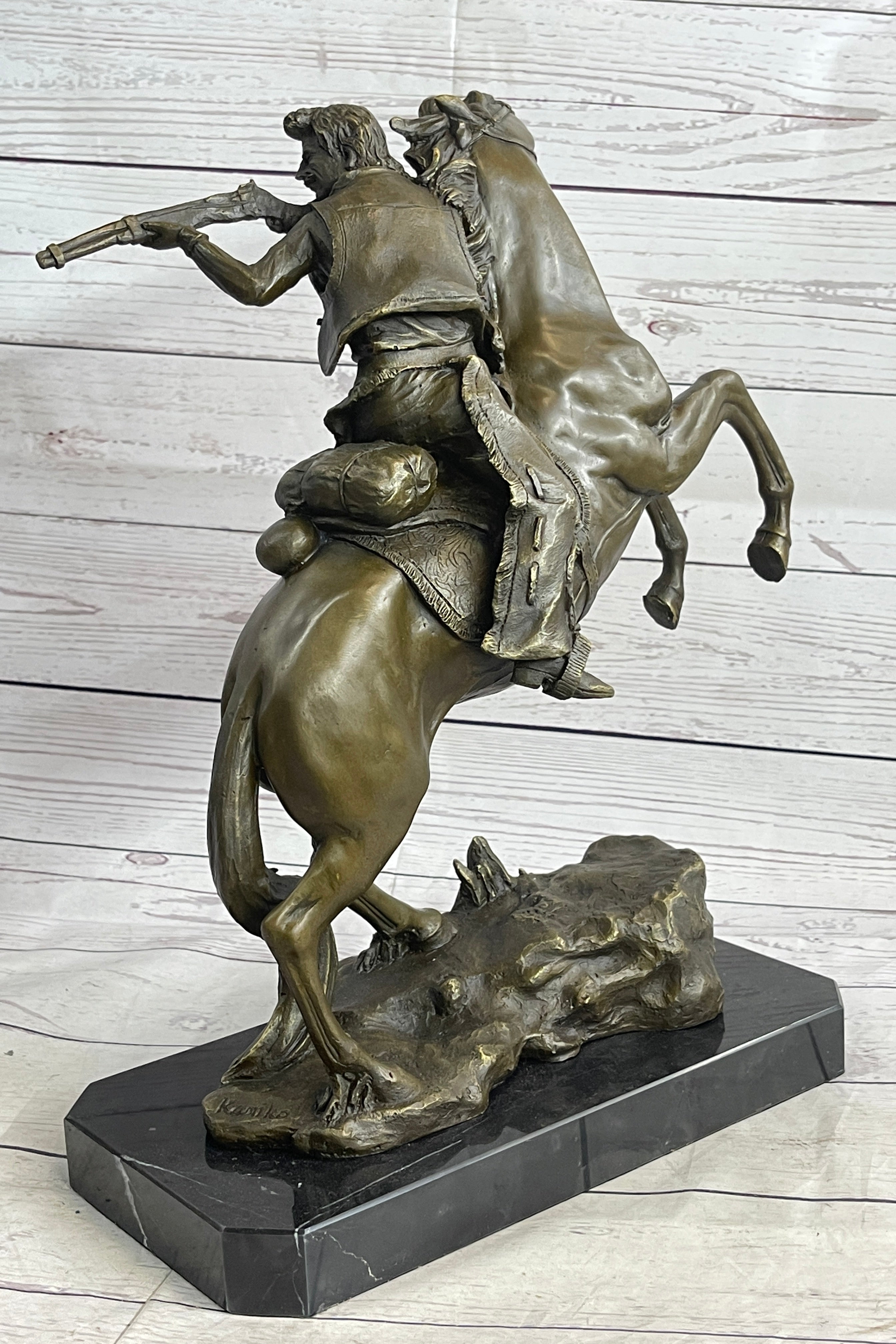 Western Art Old West Cowboy with Gun a Remington Tribute Bronze Sculpture Figure