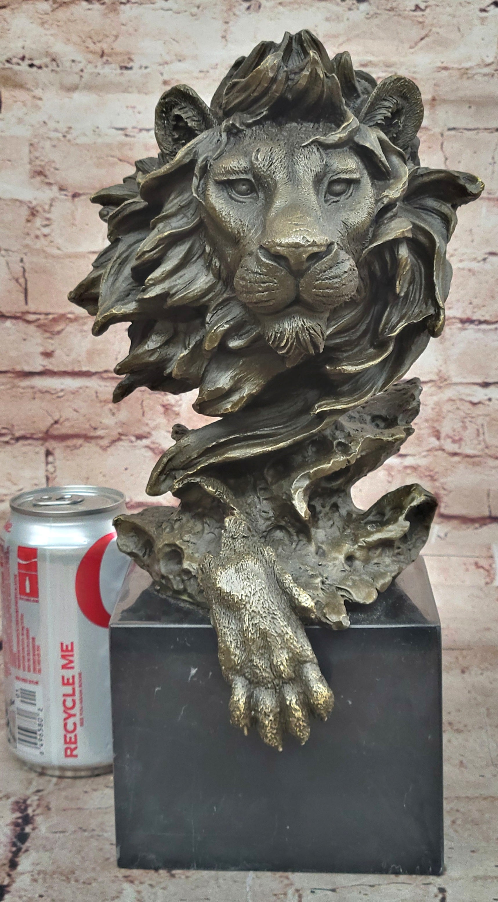Hot Cast Barye Signed Bronze Royal Lion Head Statue Sculpture Bust Marble Base
