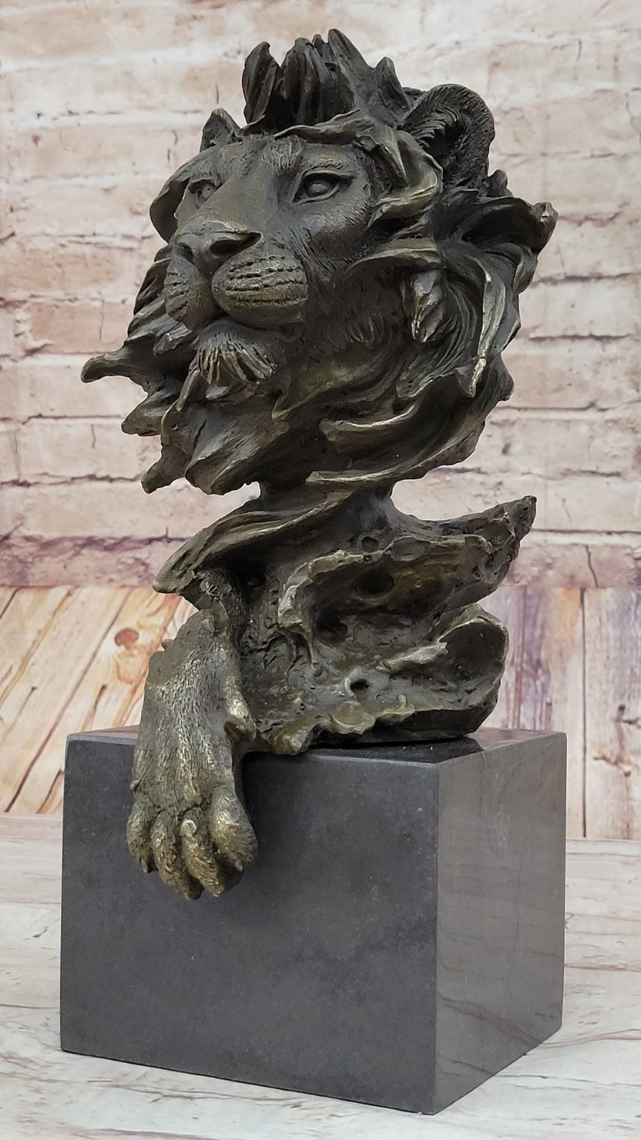 Hot Cast Barye Signed Bronze Royal Lion Head Statue Sculpture Bust Marble Base