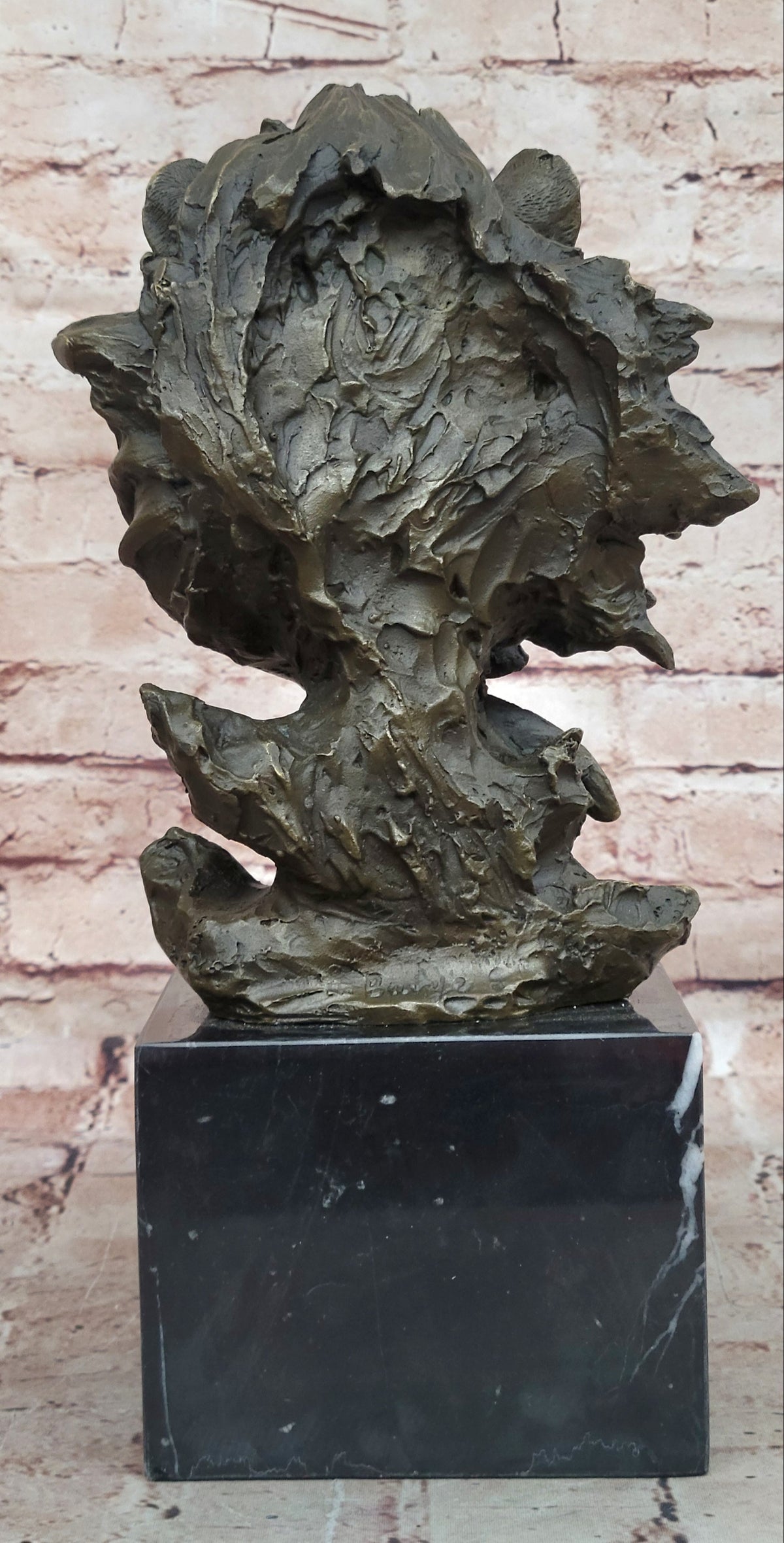 Hot Cast Barye Signed Bronze Royal Lion Head Statue Sculpture Bust Marble Base