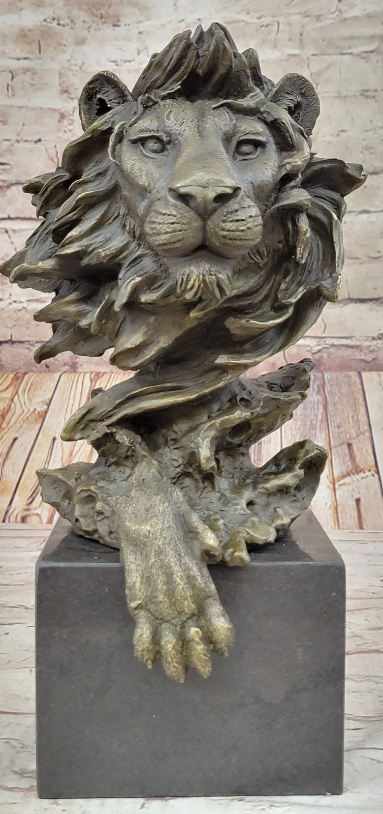 Hot Cast Barye Signed Bronze Royal Lion Head Statue Sculpture Bust Marble Base