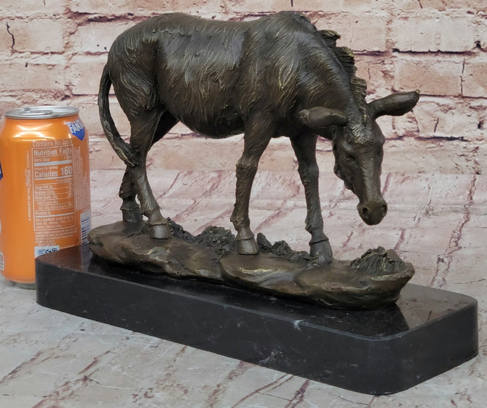 Fine Crafted Donkey Mule Bronze Sculpture Hot Cast Statue Detailed Marble Base Figurine