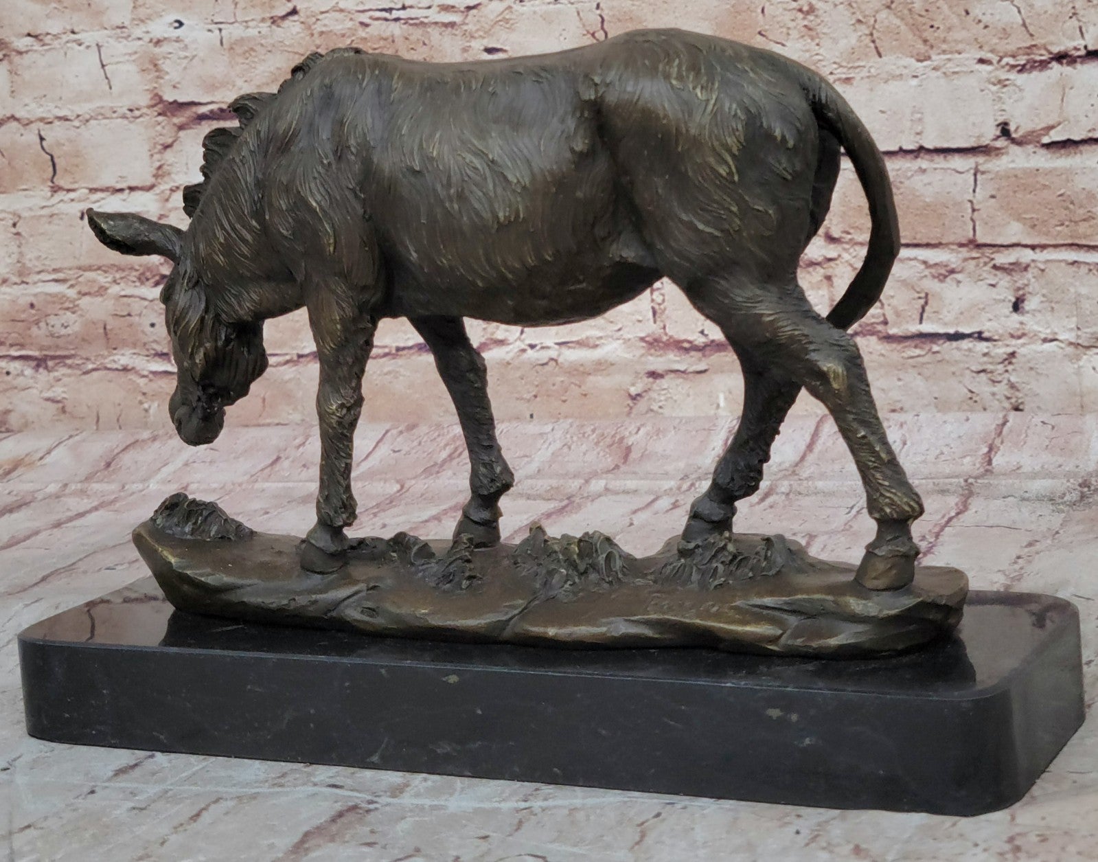Fine Crafted Donkey Mule Bronze Sculpture Hot Cast Statue Detailed Marble Base Figurine