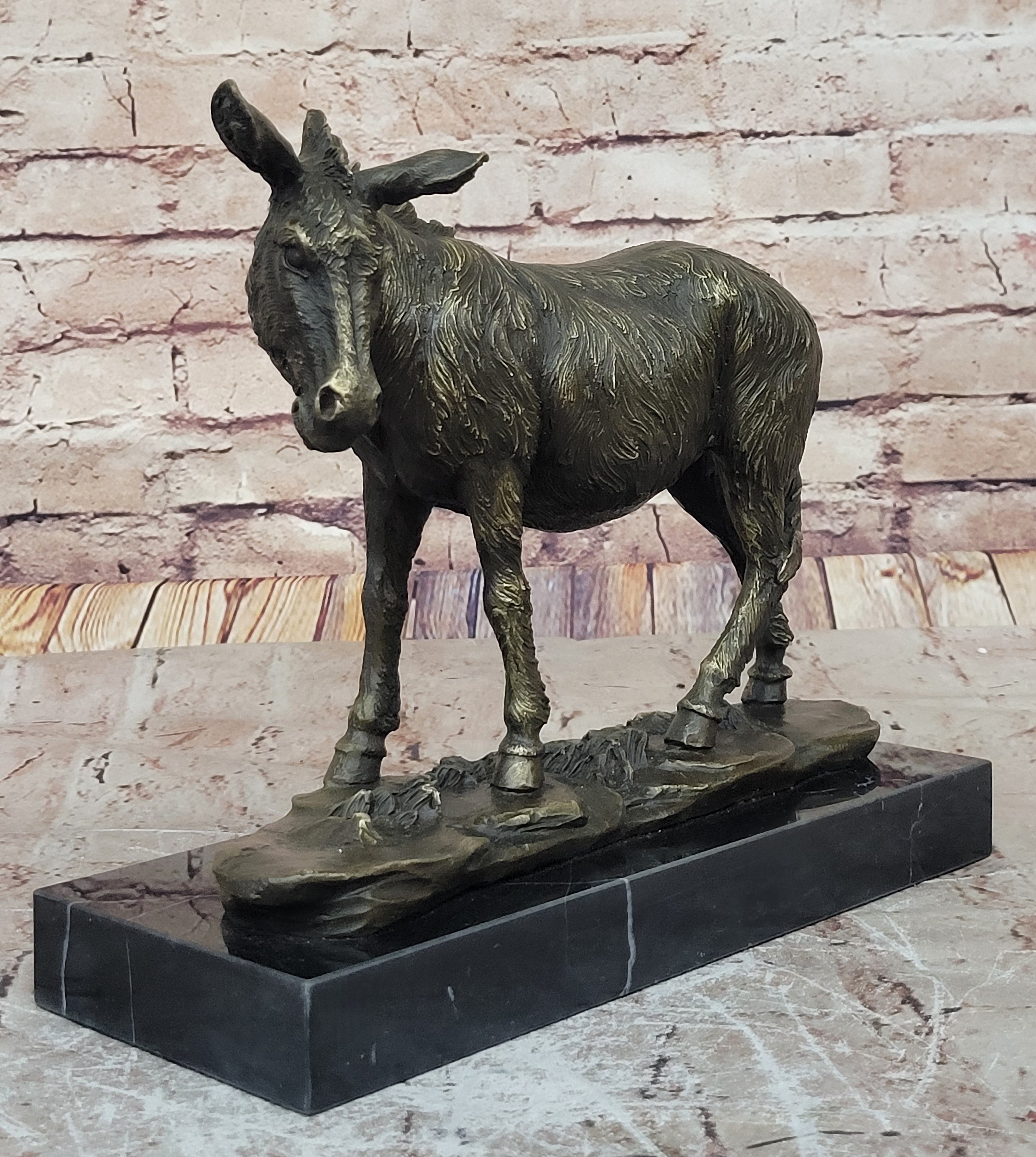 Vienna Hot Cast Bronze Donkey Farm Animal Marble Base Sculpture Figurine Figure