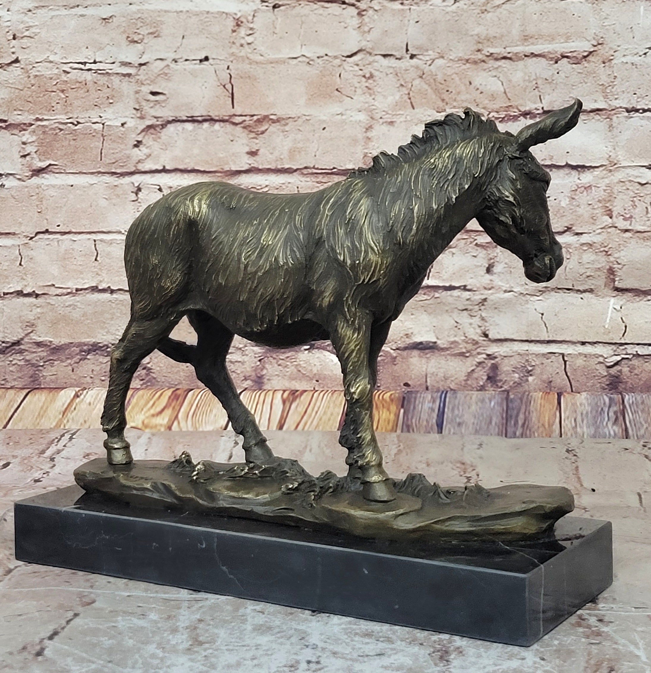 Vienna Hot Cast Bronze Donkey Farm Animal Marble Base Sculpture Figurine Figure