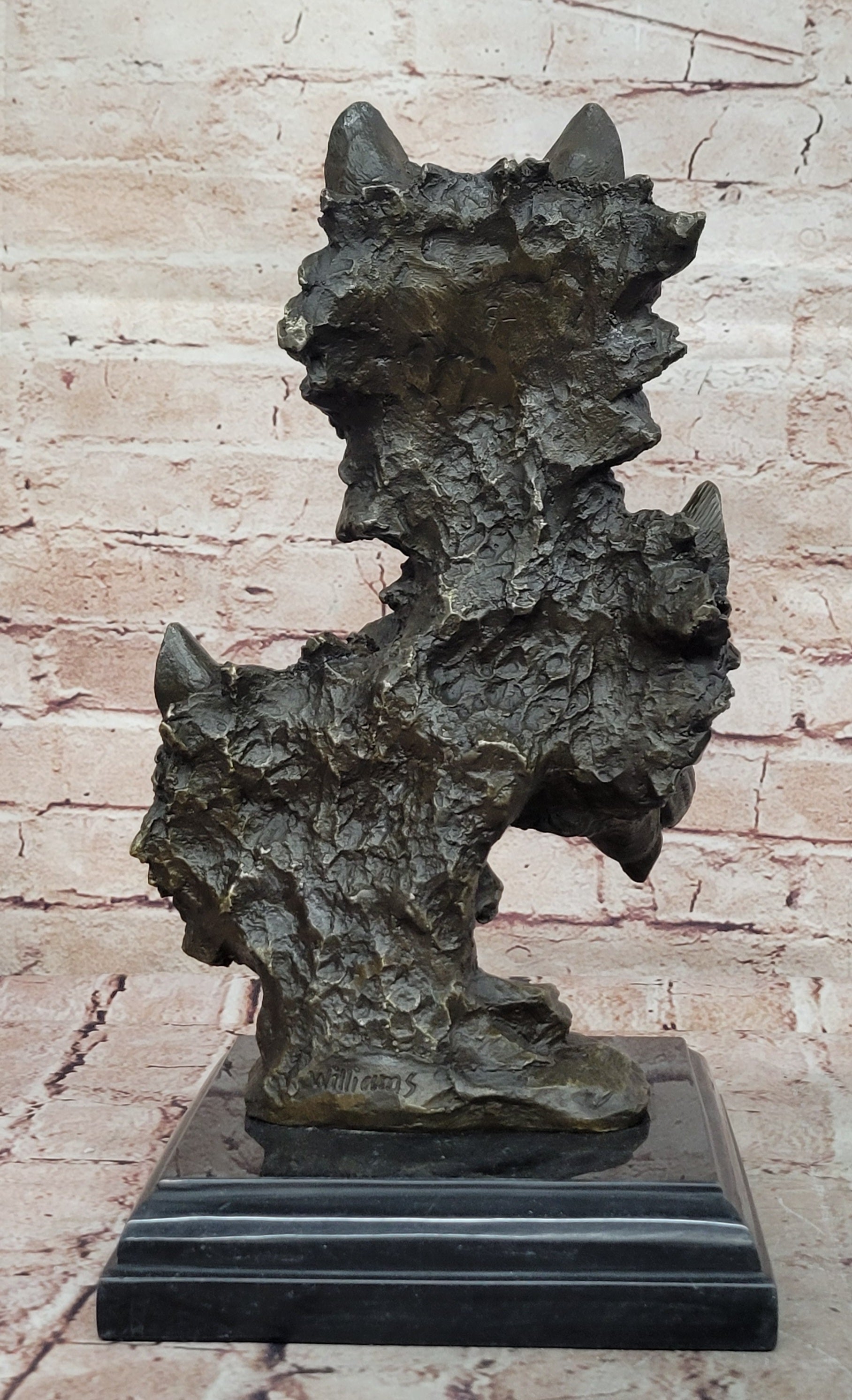 Three wolves head bronze statue wild animal wolf sculpture art home office