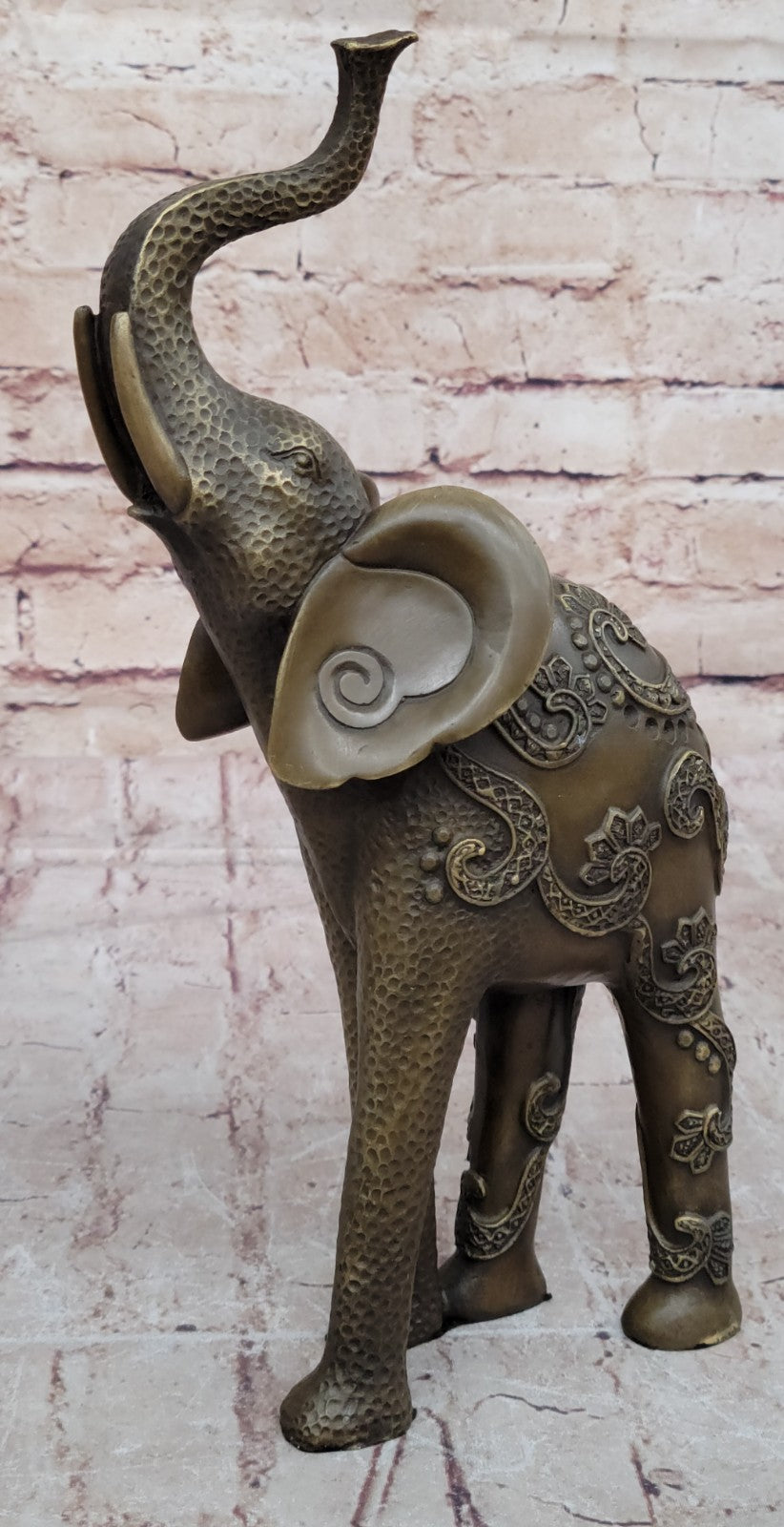 Artistic Bronze Elephant Figurine Statue Handmade African Wildlife Trunk Up Statue