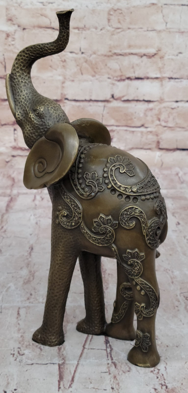 Artistic Bronze Elephant Figurine Statue Handmade African Wildlife Trunk Up Statue