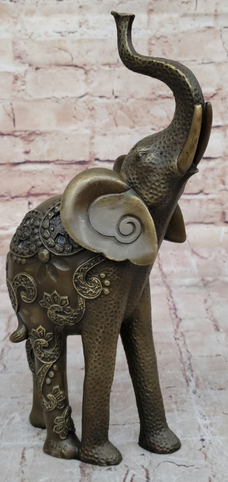 Artistic Bronze Elephant Figurine Statue Handmade African Wildlife Trunk Up Statue