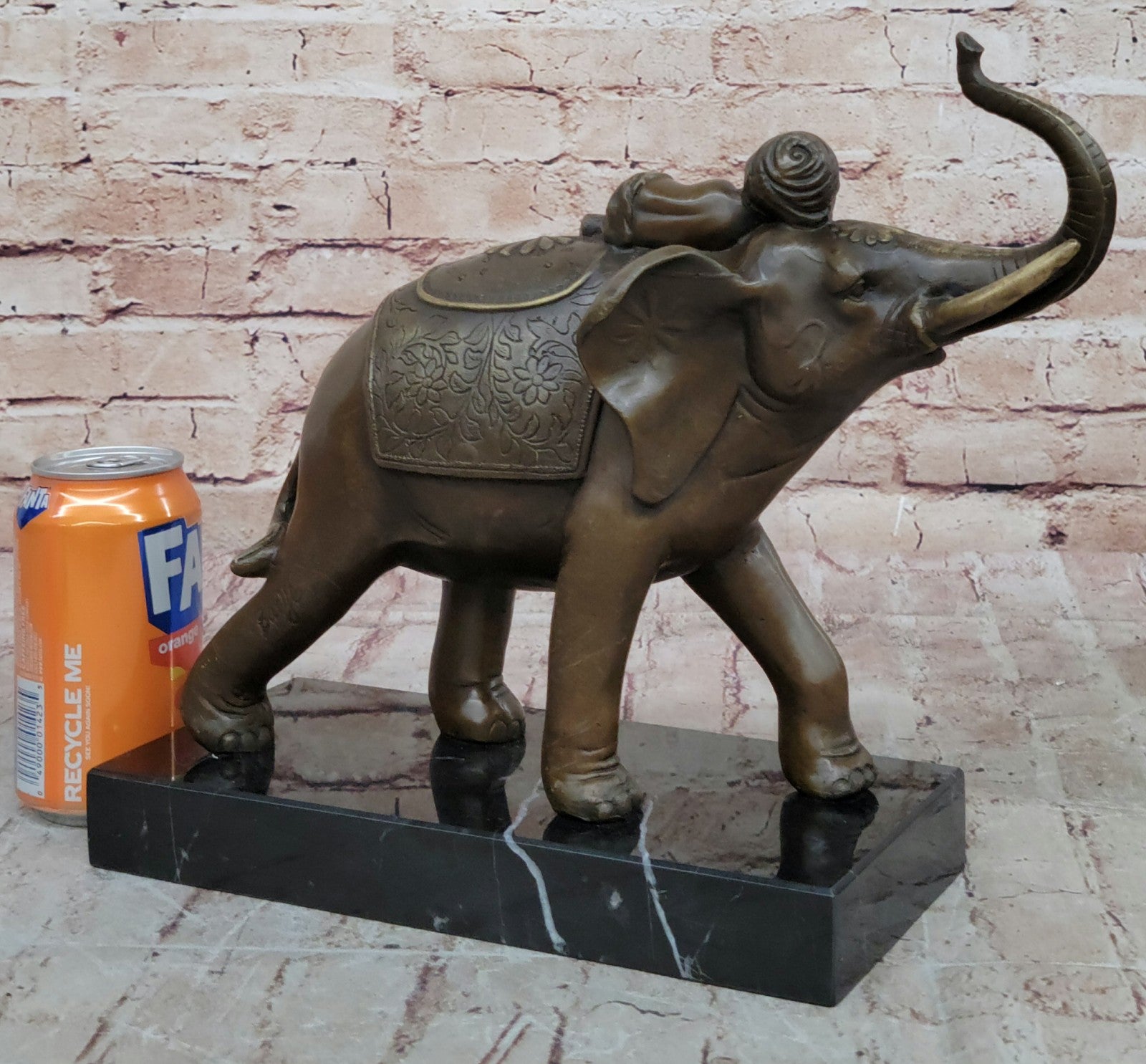 Genuine Bronze Statue: Barye Indian Boy Sleeping on Elephant Fine Art Sculpture Figure