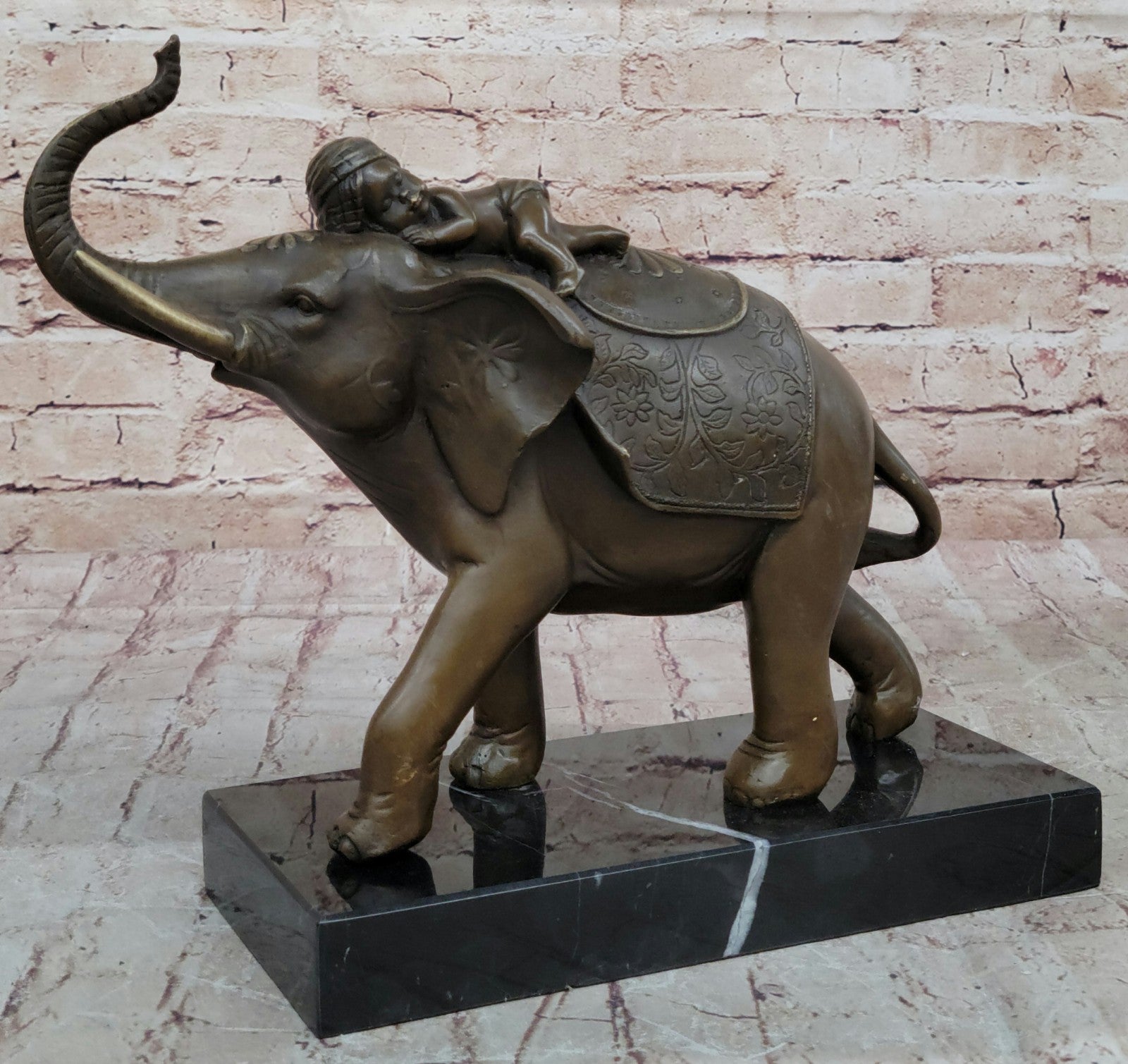 Genuine Bronze Statue: Barye Indian Boy Sleeping on Elephant Fine Art Sculpture Figure