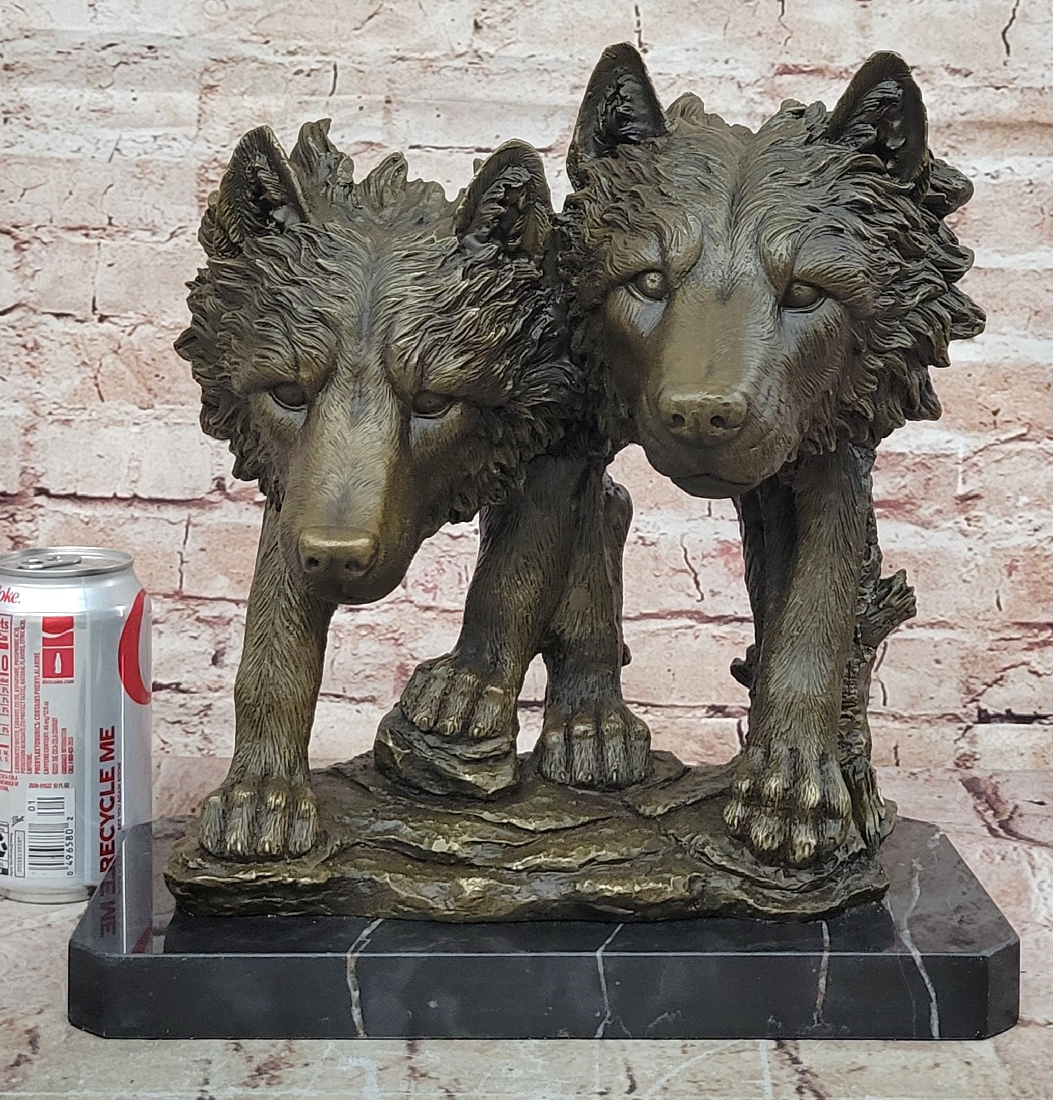Collectible Bronze Figurine: Two Wolf Wolves Head Bust by Williams Decor