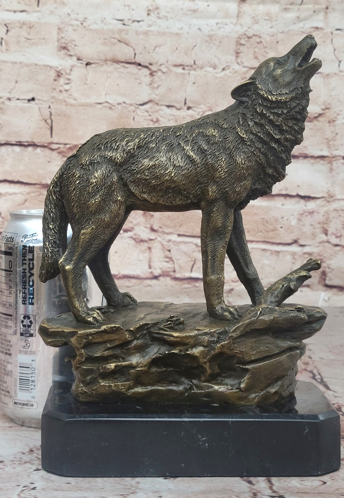 Vintage Patinated Bronze 7 LBS Figurine of a Wolf on Lookout Hot Cast Figurine