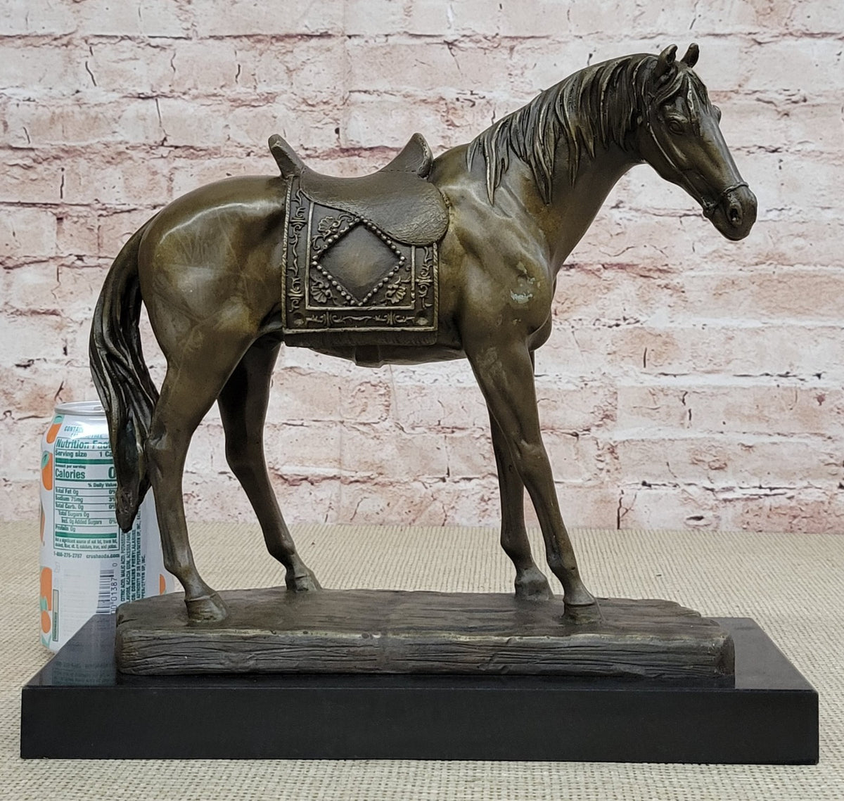 Handcrafted Work Horse Farm Bronze Sculpture Marble Base Figurine Figure