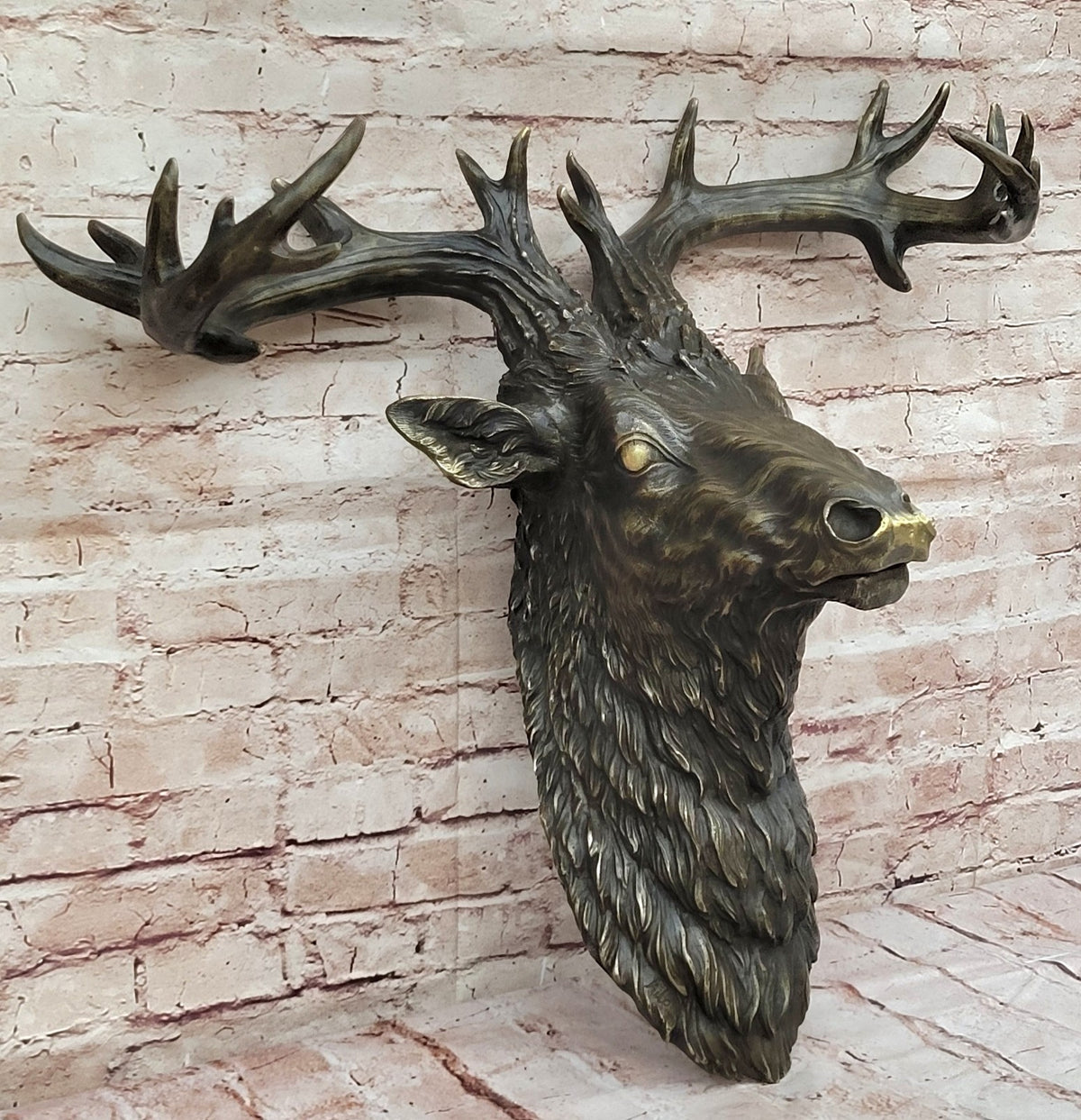 SUPERB Vintage Victorian Gilt Bronze  Wall Mount with Bronze Stag 23" Lost Wax