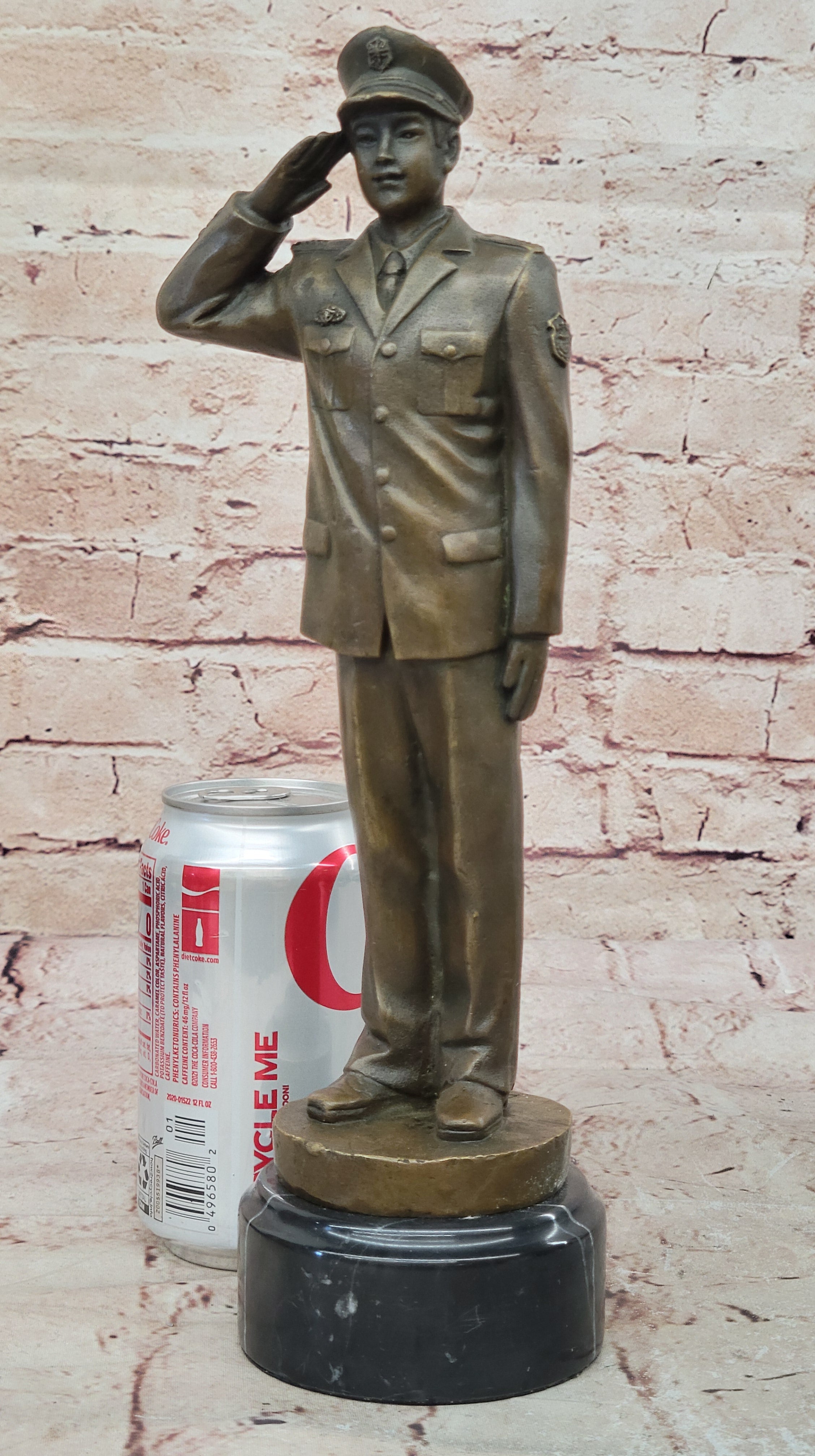 Police Officer Law Enforcement Gun Revolver Bronze Marble Statue Gift Sculpture