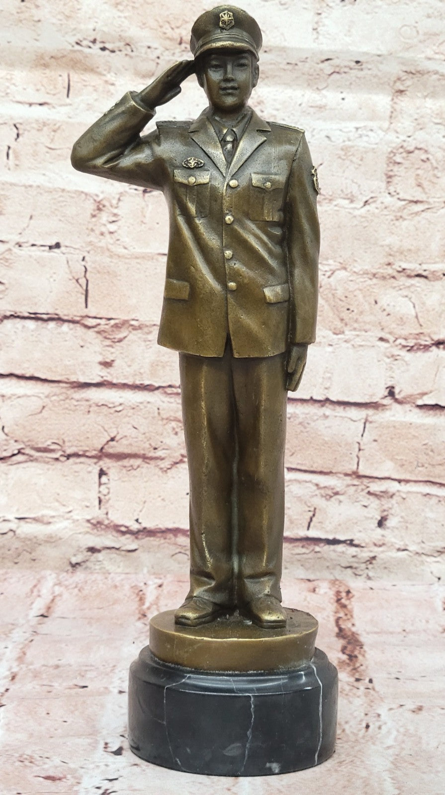 Police Officer Law Enforcement Gun Revolver Bronze Marble Statue Gift Sculpture