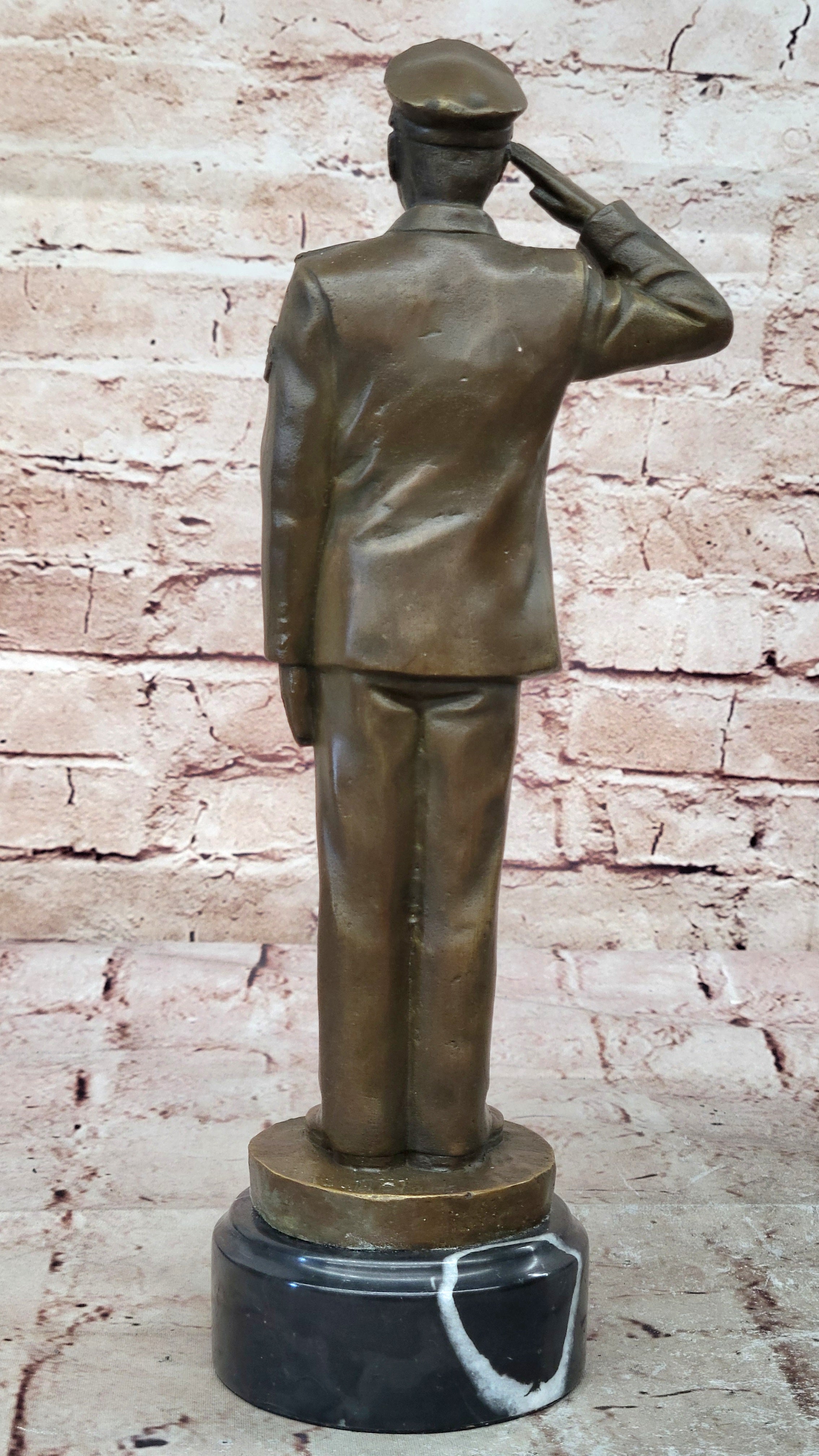 Police Officer Law Enforcement Gun Revolver Bronze Marble Statue Gift Sculpture