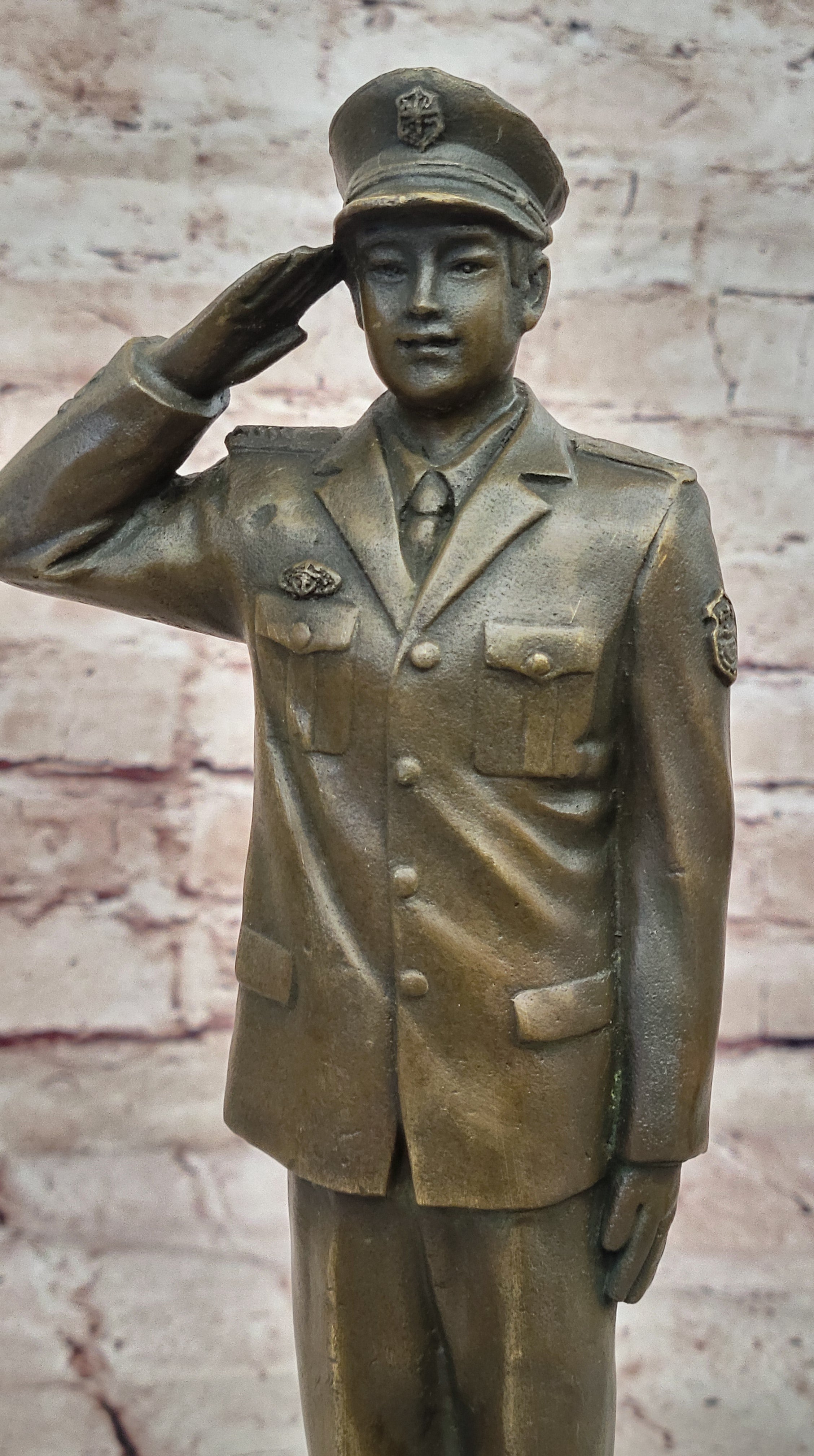 Police Officer Law Enforcement Gun Revolver Bronze Marble Statue Gift Sculpture