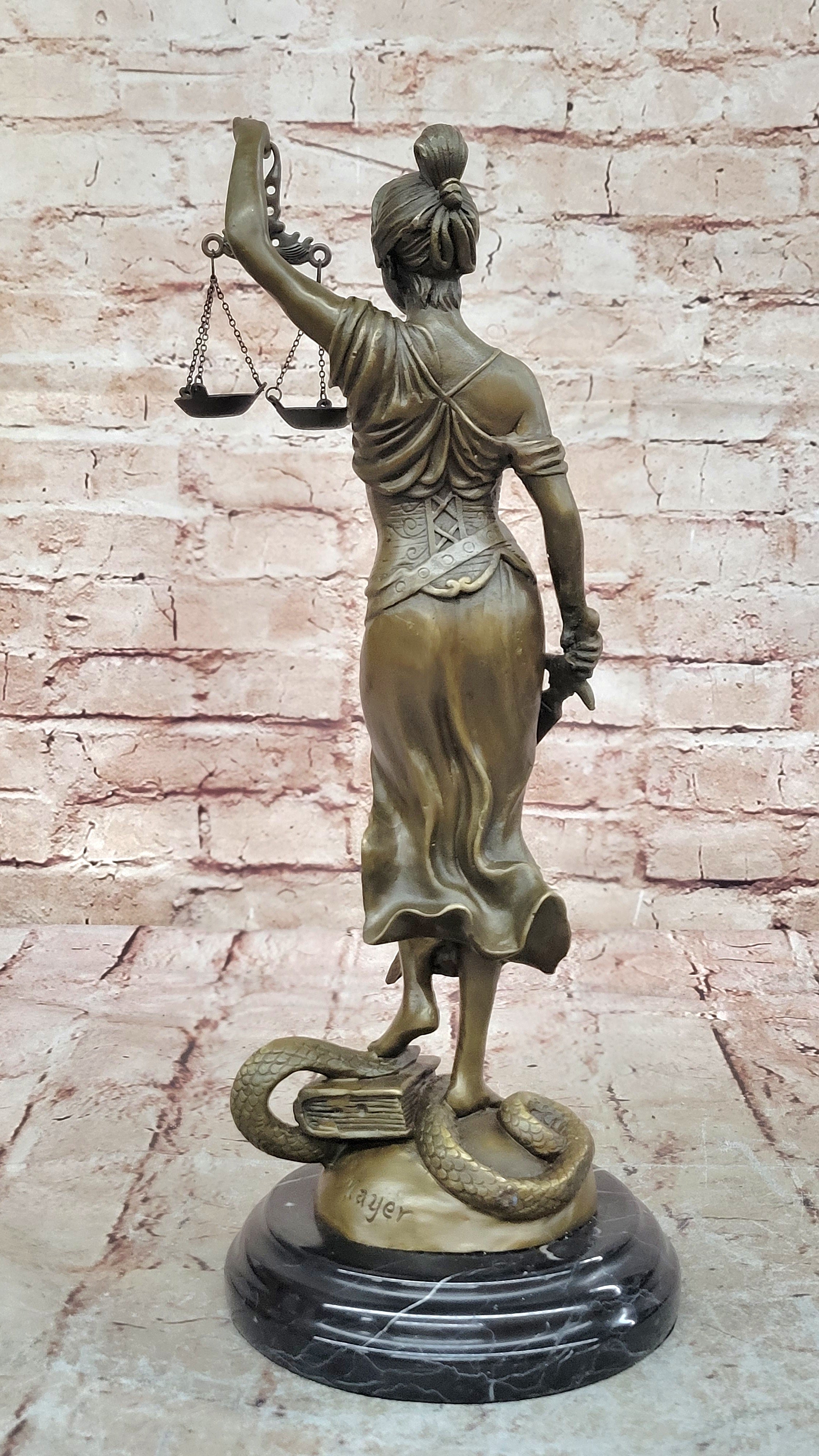 Greek Lady Nude Blind Scale of Justice Bronze Statue 14" Law Lawyer Unique NEW