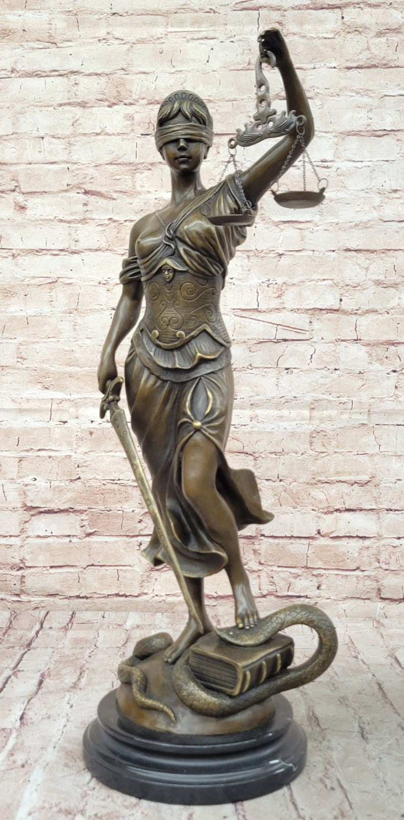Bronze Sculpture Large Blind Justice Lady Law Decoration Scale Sword Handmade