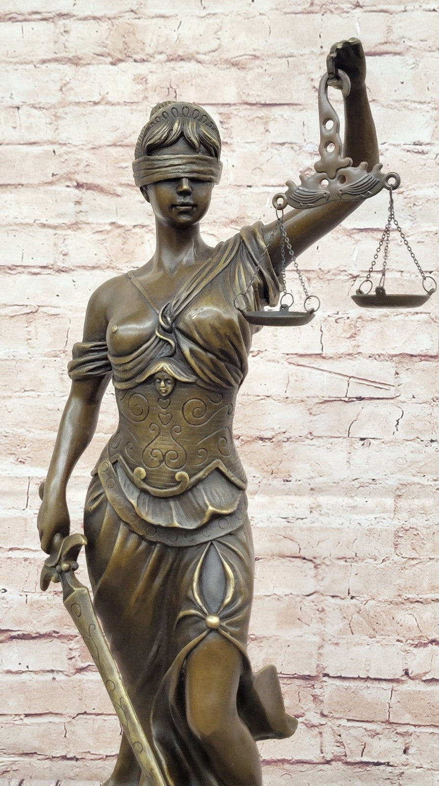 Bronze Sculpture Large Blind Justice Lady Law Decoration Scale Sword Handmade