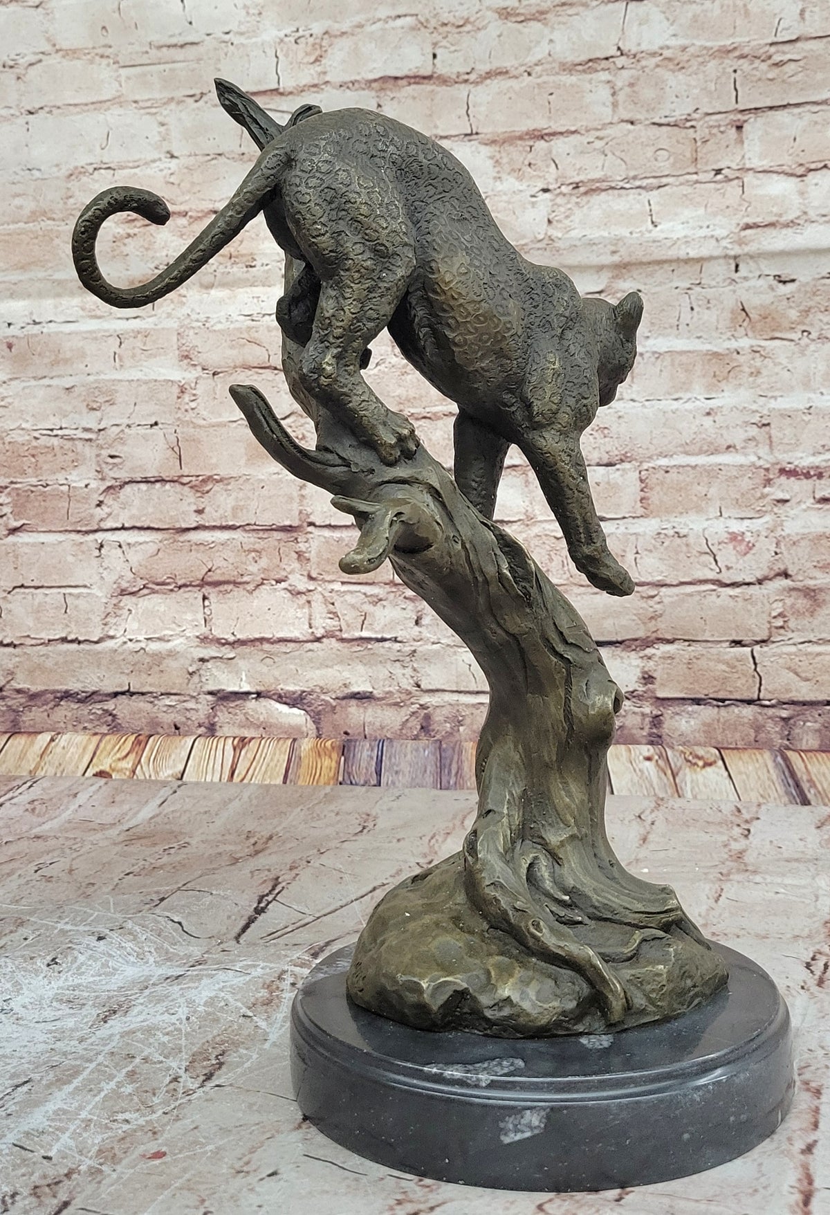 Hand Made Statue Lion Cougar Bobcat Panther Lynx Puma Art Bronze Sculpture decor