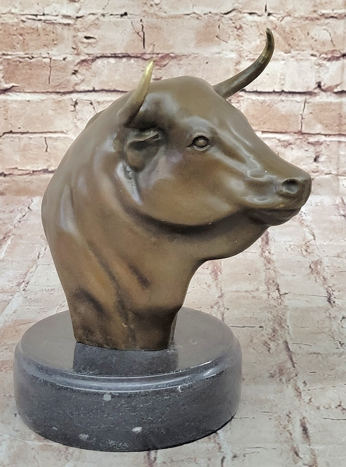 Stock Market Bull Bust - Wall Street Real Bronze Statue Figurine 8.5"H Lost Wax