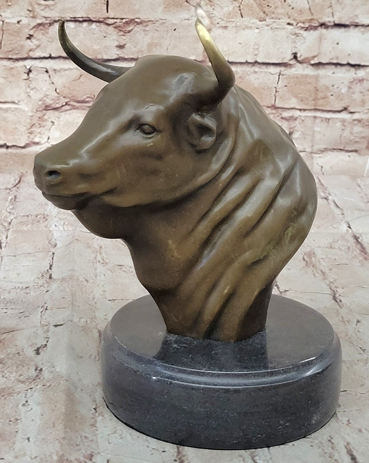 Stock Market Bull Bust - Wall Street Real Bronze Statue Figurine 8.5"H Lost Wax